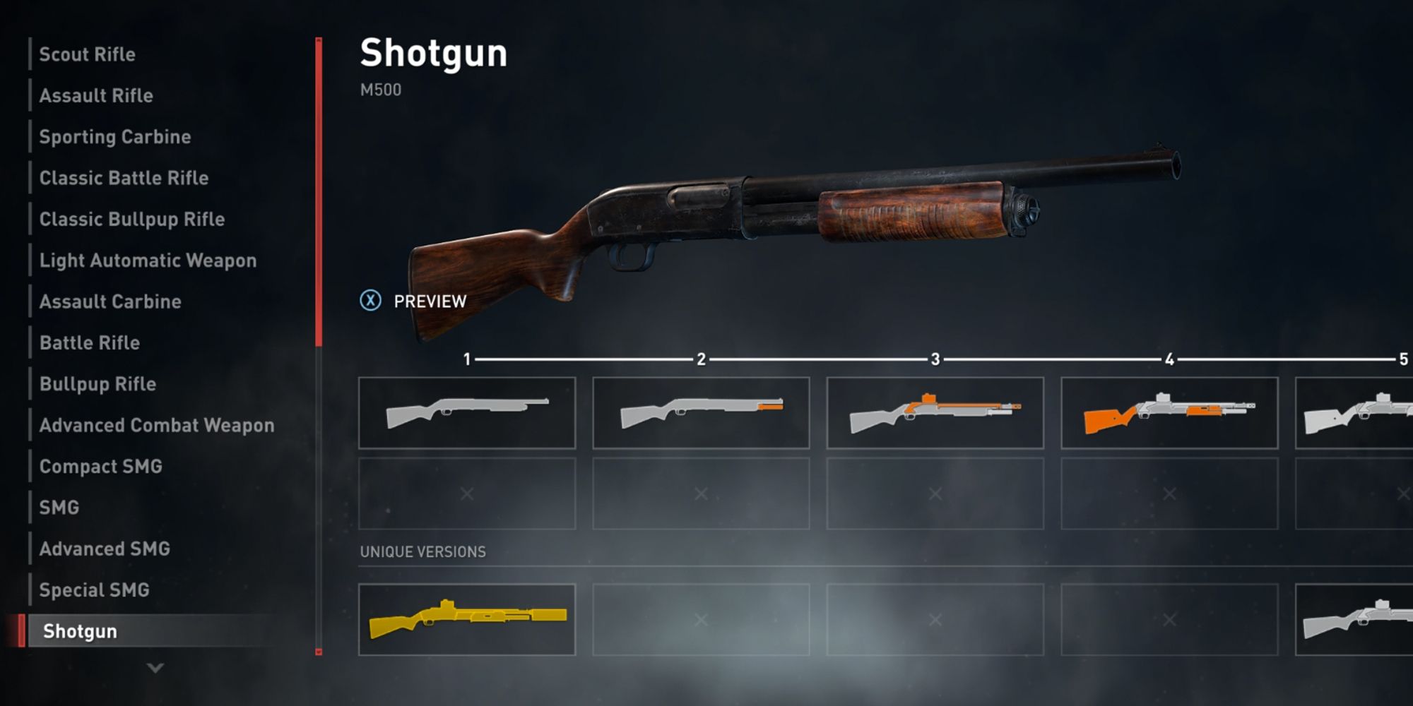 World War Z. Screenshot of the Shotgun weapon loadout screen.