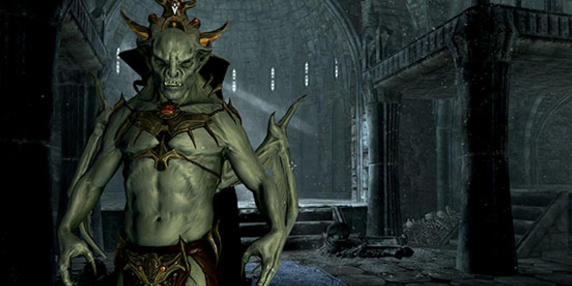 player looking at lord harkon in his vampire form while in castle volkihar