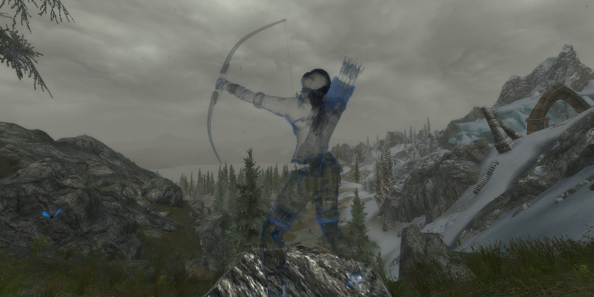 Skyrim character shooting a bow while invisible