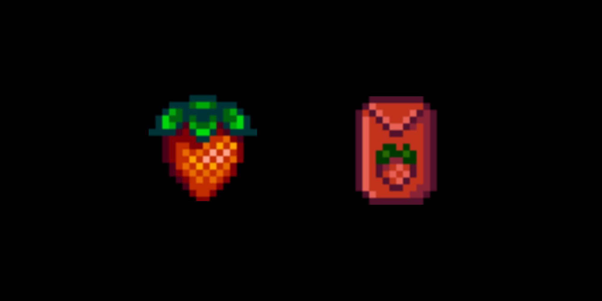 Stardew Valley Strawberry, crop and seed bag sprite