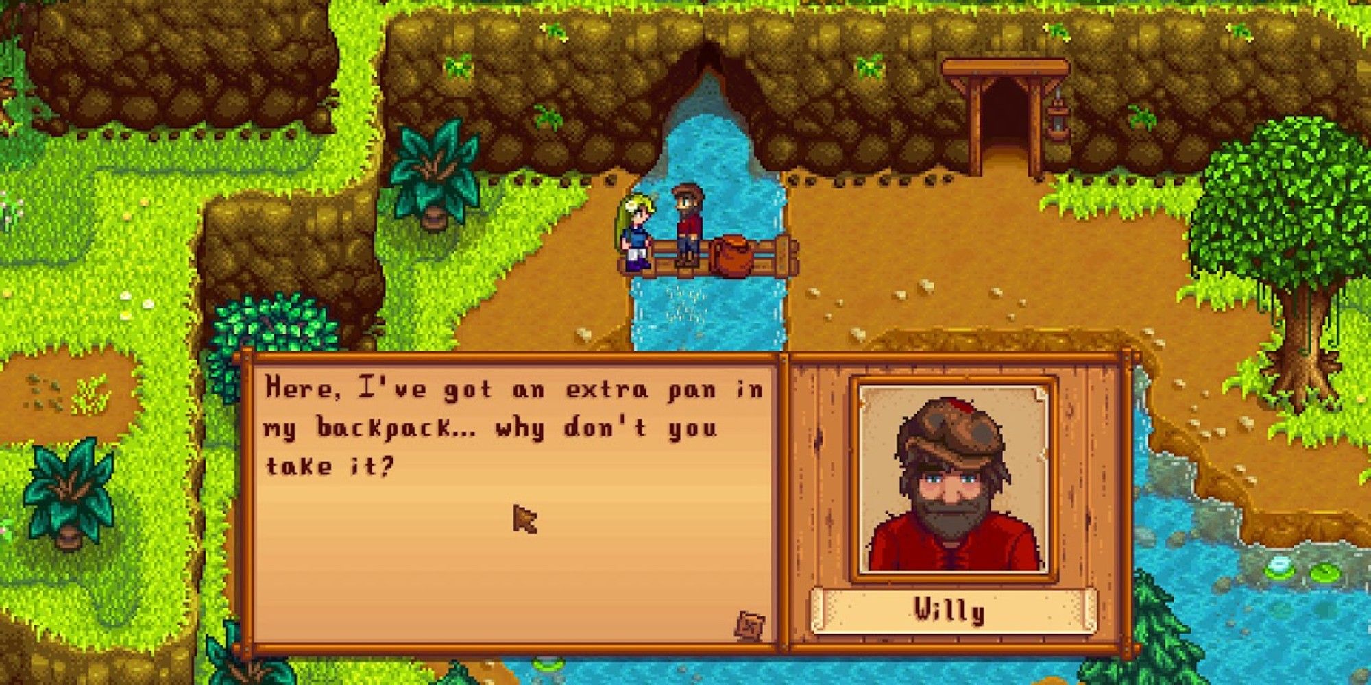 cutscene with willy teaching player to pan