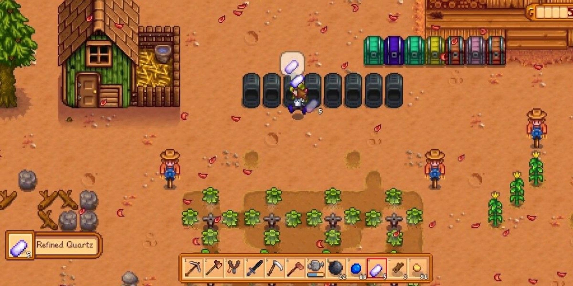 player next to a row of furnaces holding refined quartz