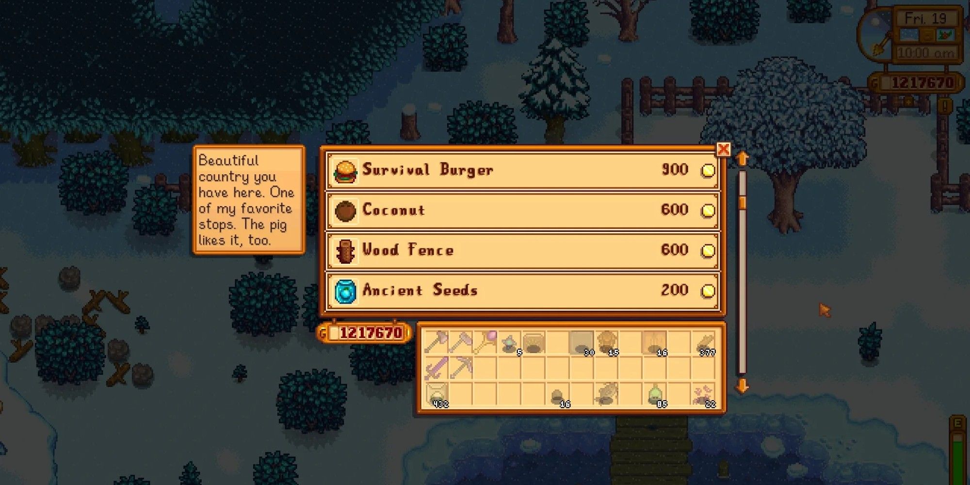 shop menu for traveling merchant with ancient seed highlighted