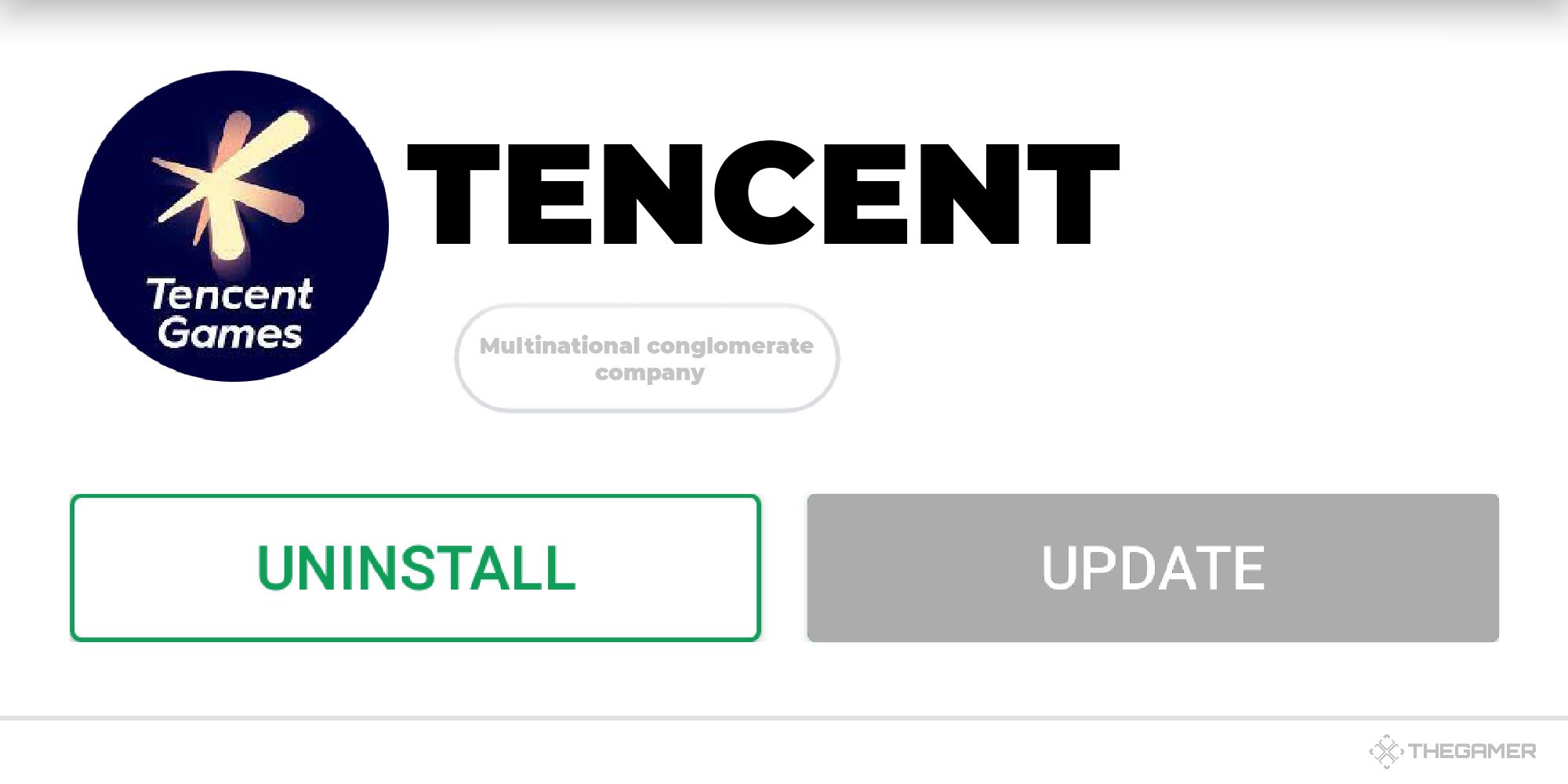 tencent app store page with the update button greyed out