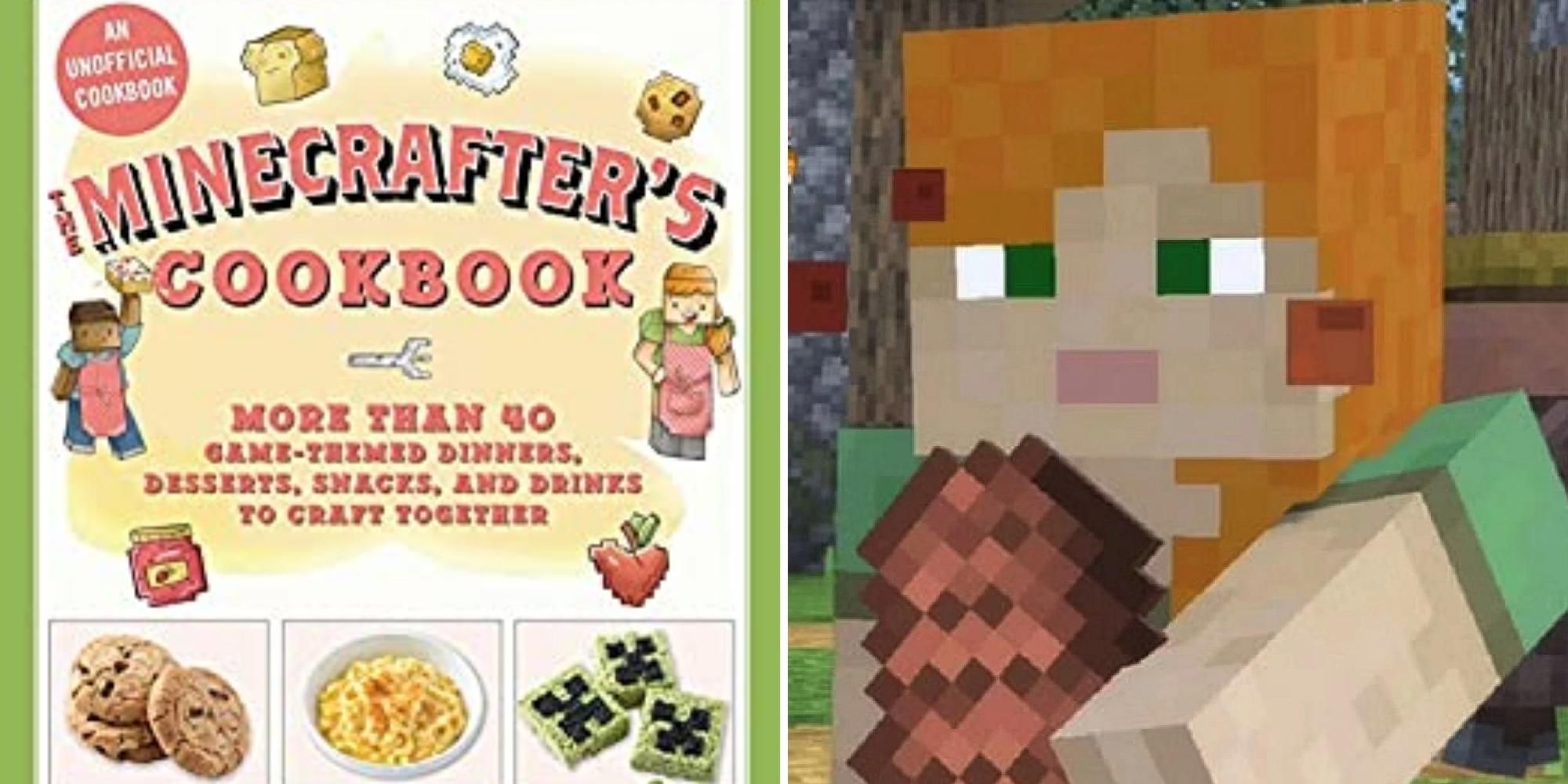 Unofficial The Minecrafter's Cookbook and Minecraft character eating food in game