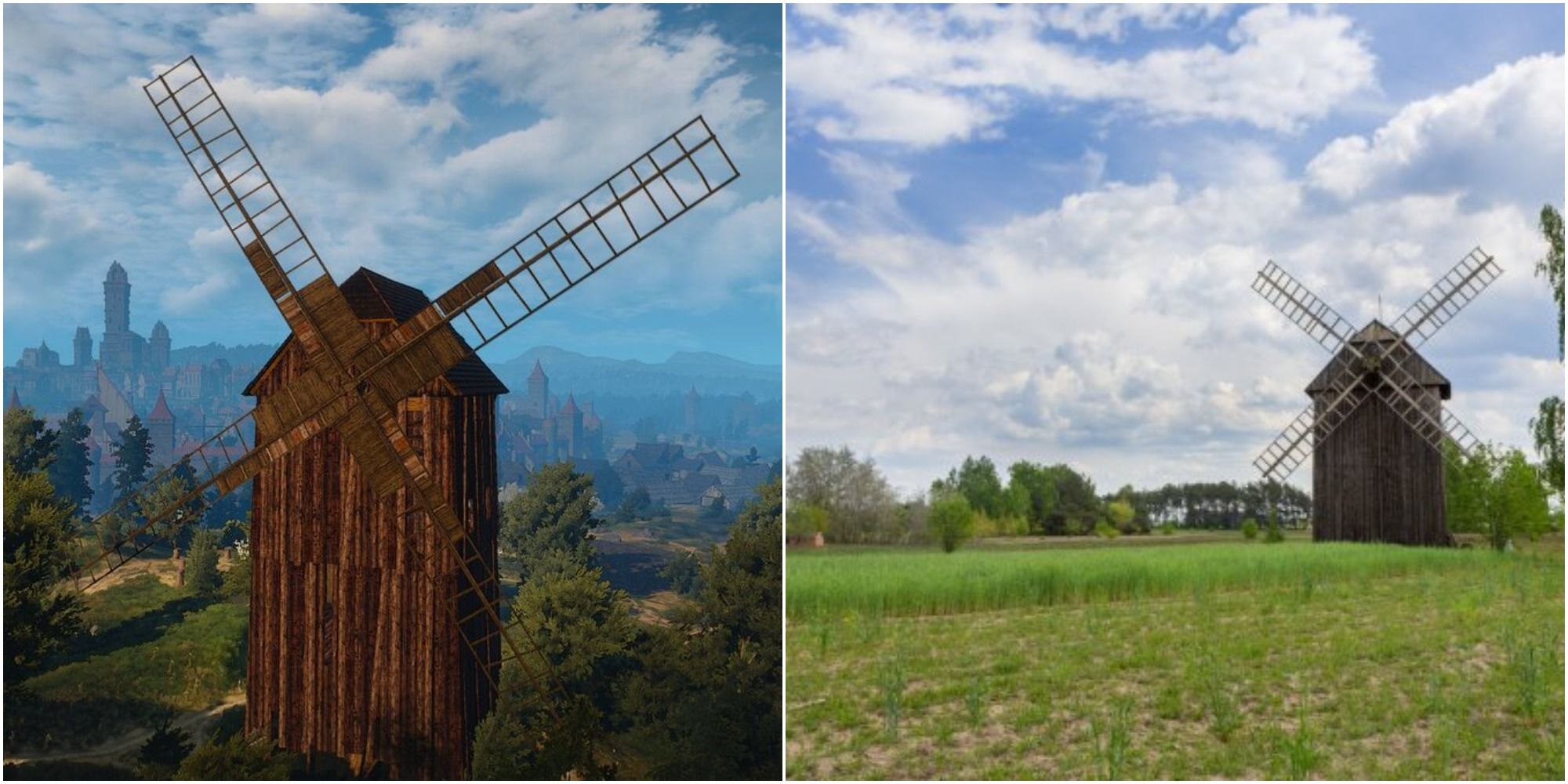 Windmills from The Witcher 3 and in Poland in open fields