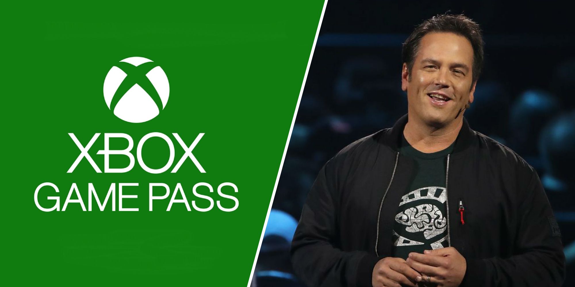 Game Pass logo on the left, Phil Spencer on the right 