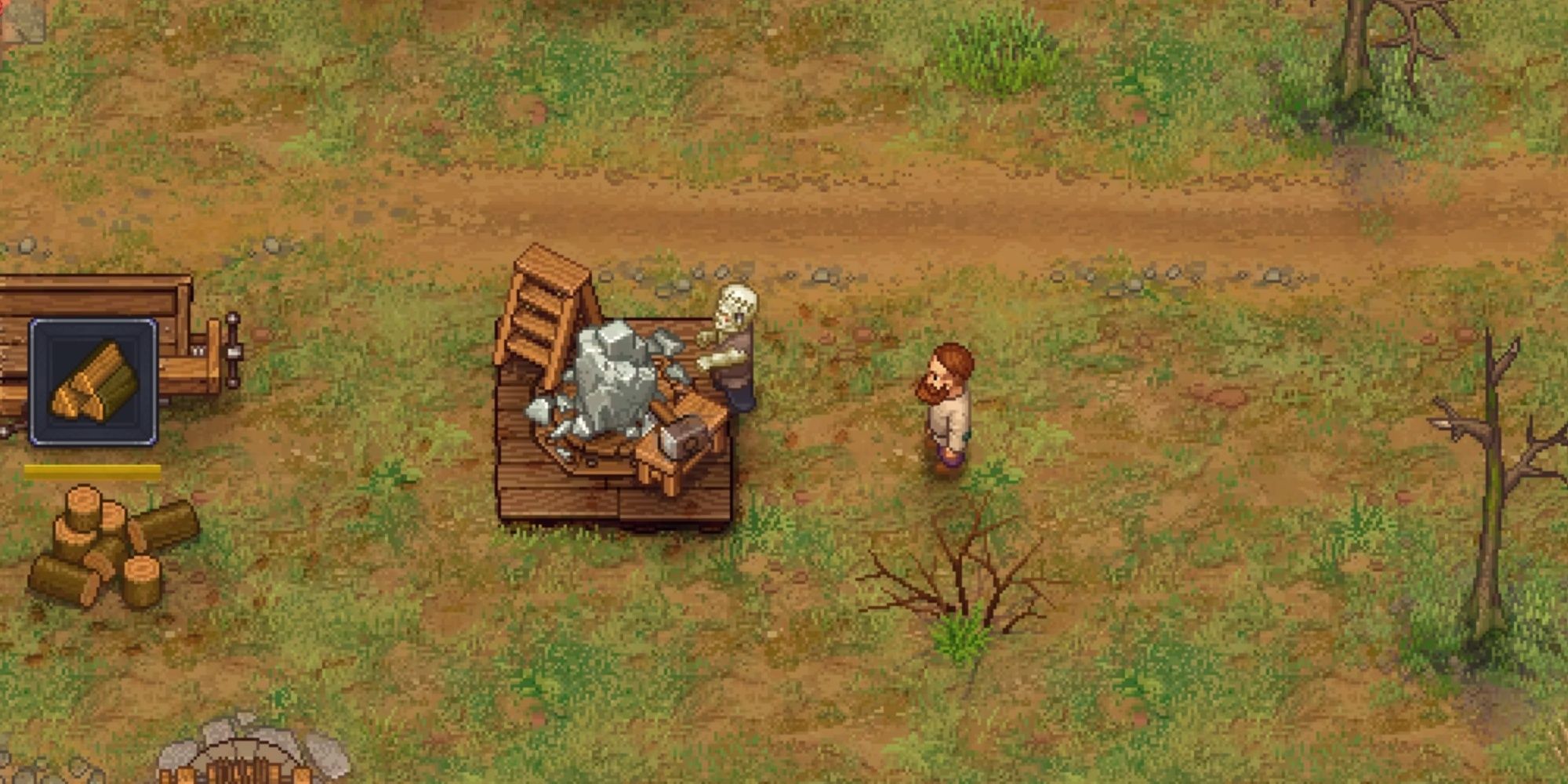 A zombie carving stone in Graveyard Keeper