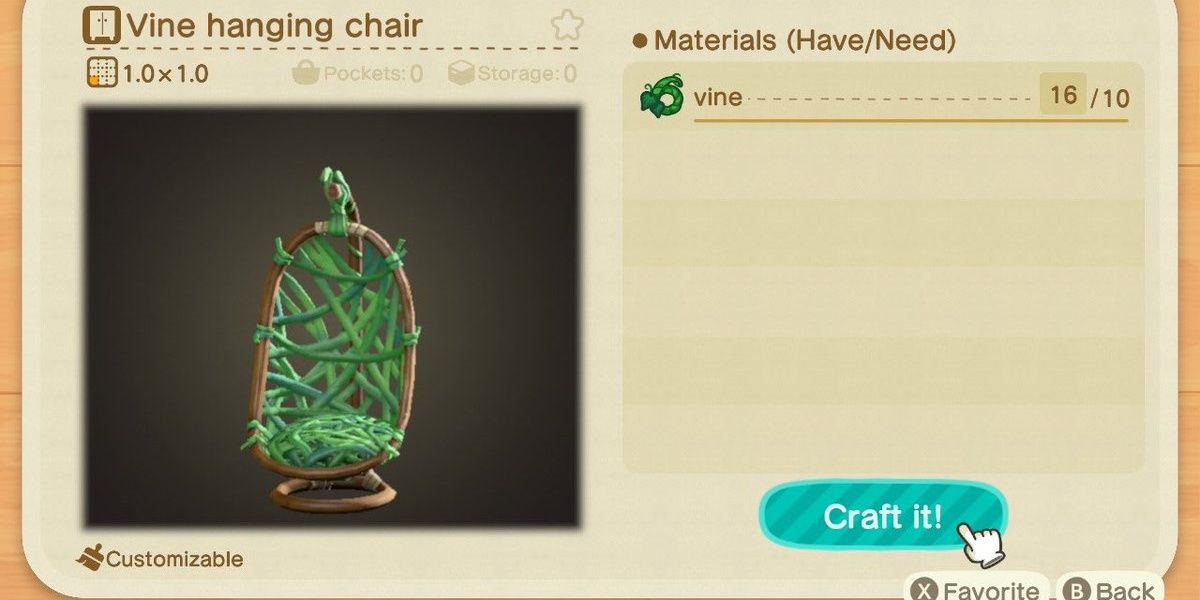 Animal Crossing New Horizons DIY Crafting Vine Hanging Chair