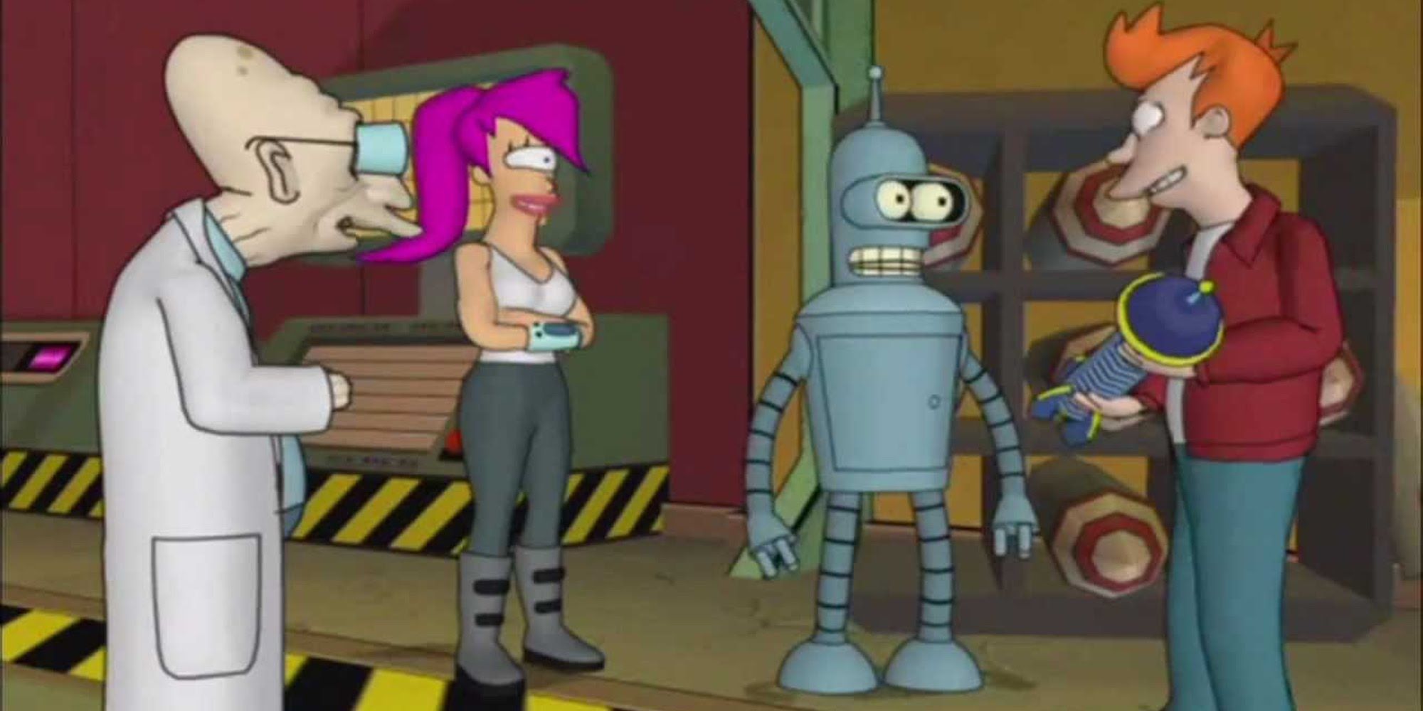 Four of the lead characters in the Futurama video game.