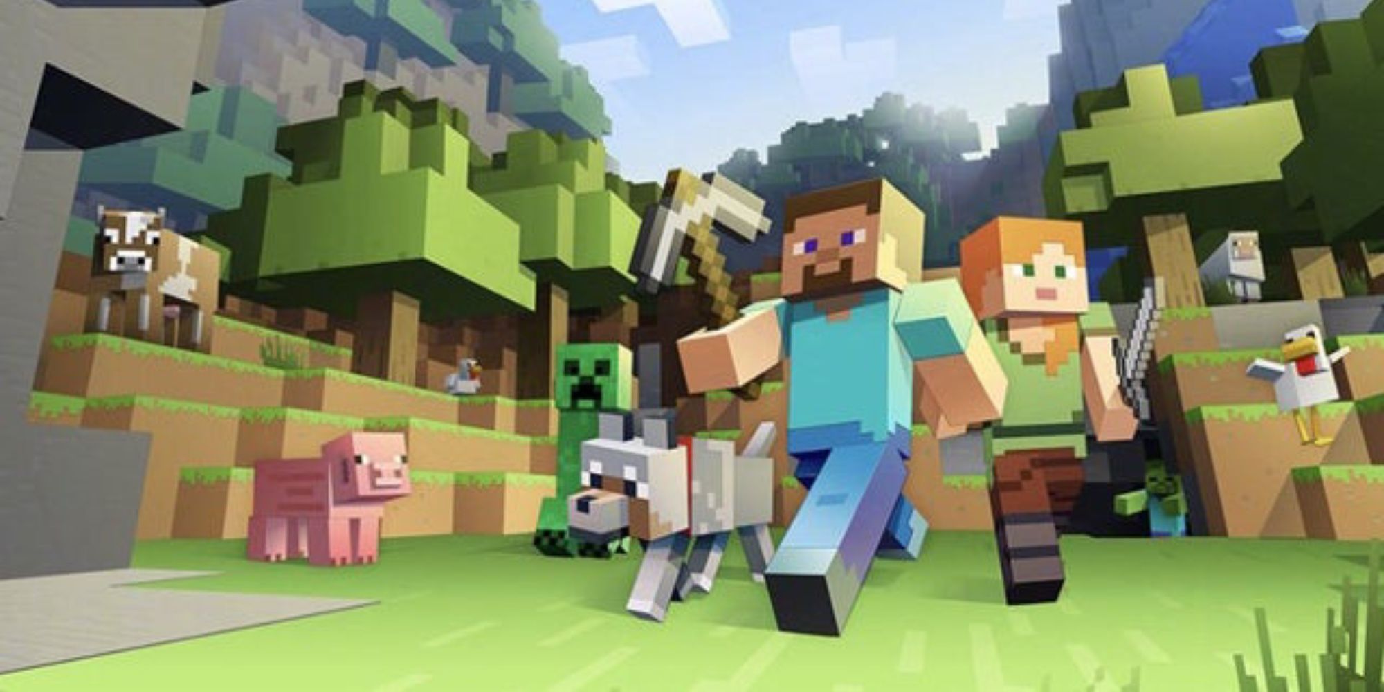 characters walking with animals in minecraft