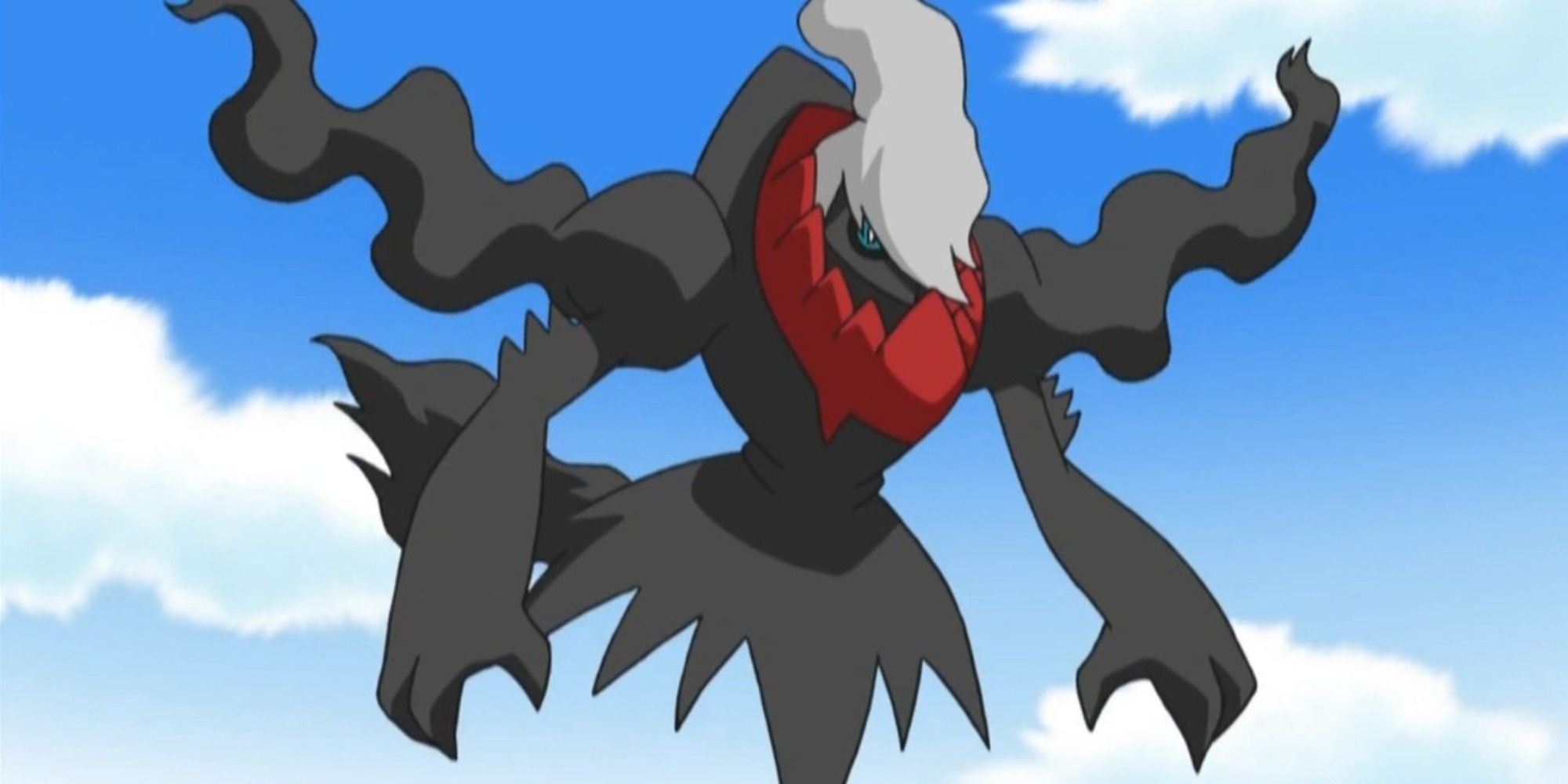 Darkrai floating in the sky in the Pokemon Anime.