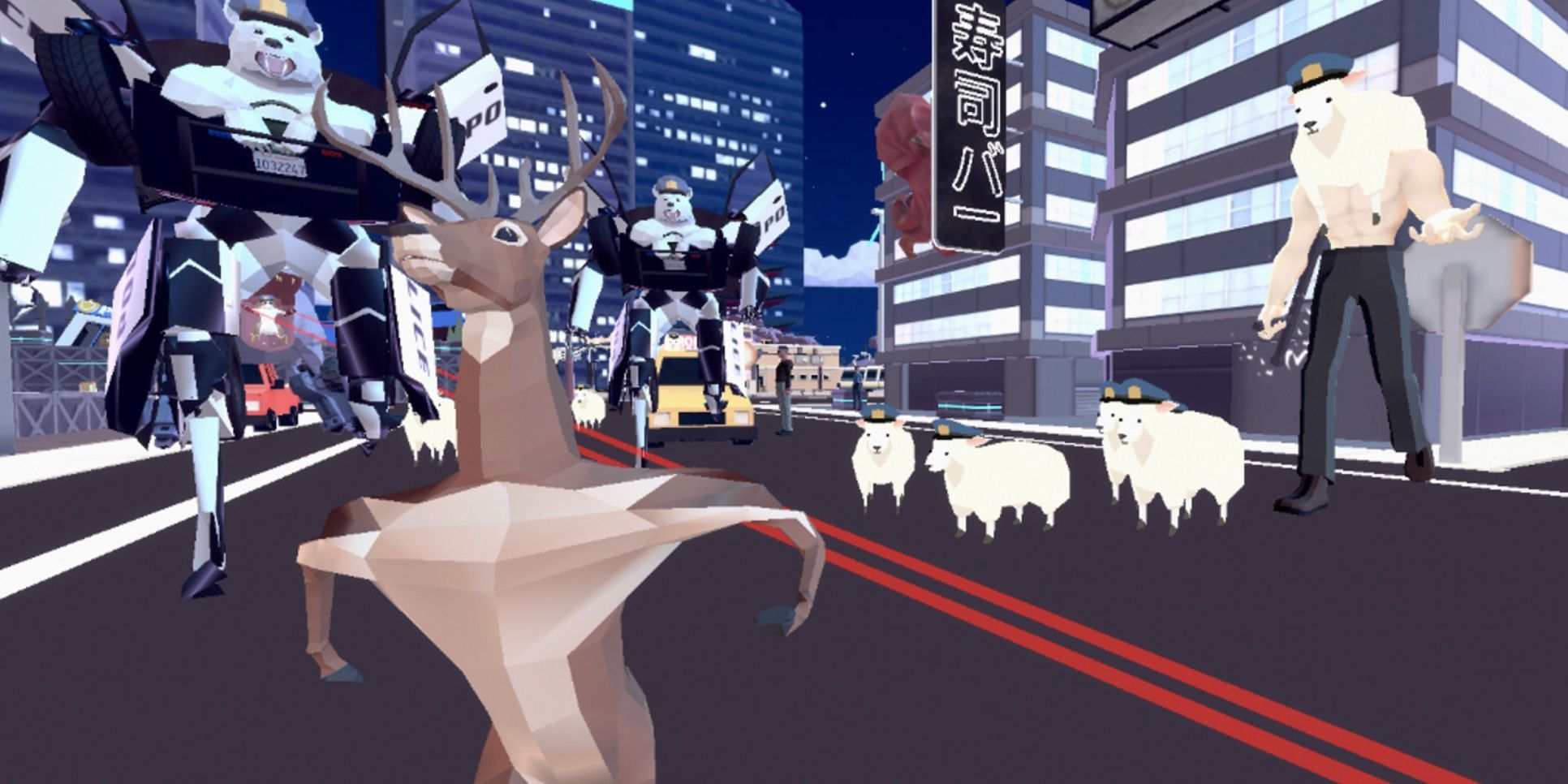 A bipedal deer runs away from cops in Deeeer Simulator.