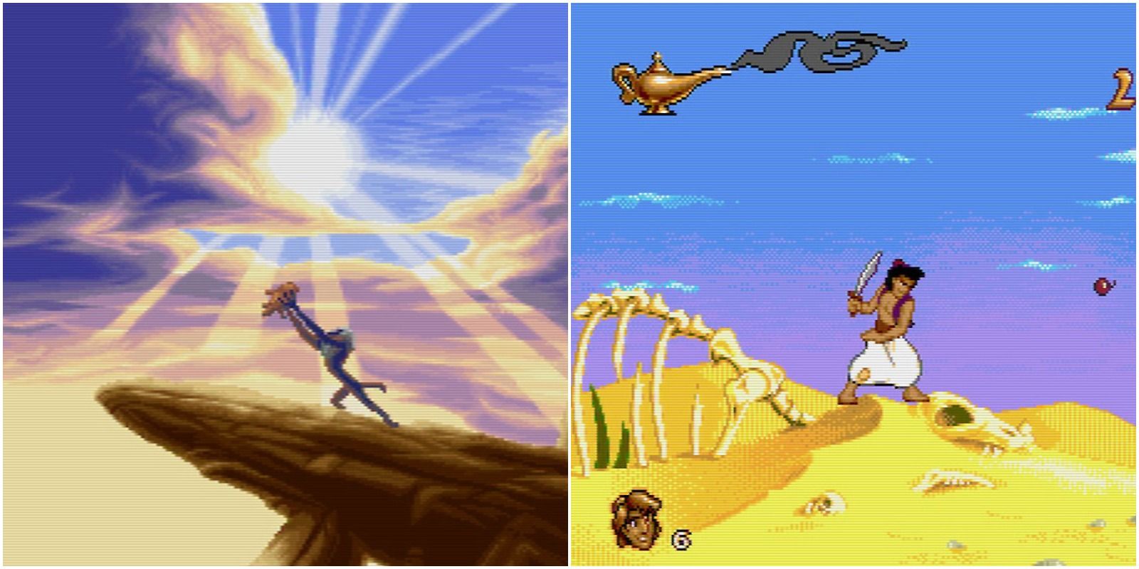 A collage showing The Lion King and Aladdin in the Disney Classic Games Collection