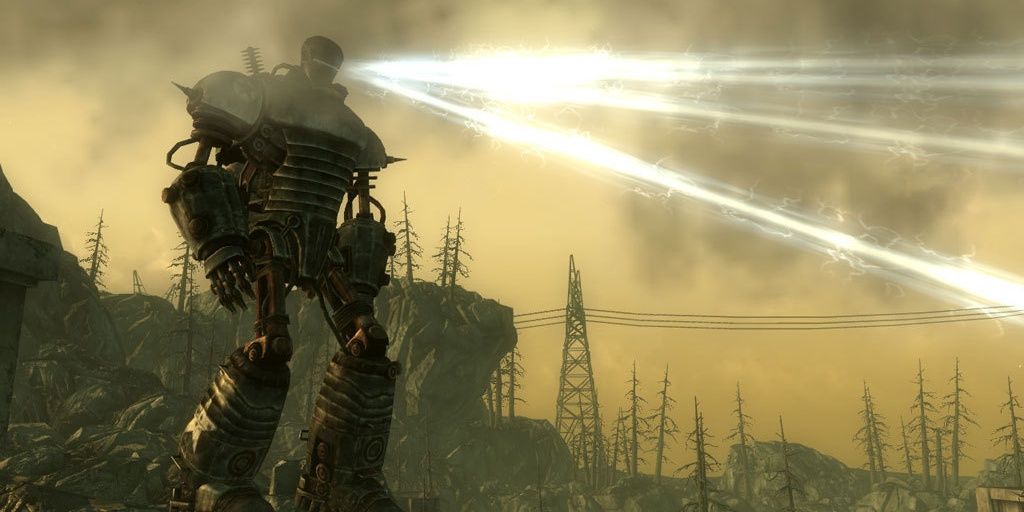 A screenshot showing Liberty prime in Fallout 3