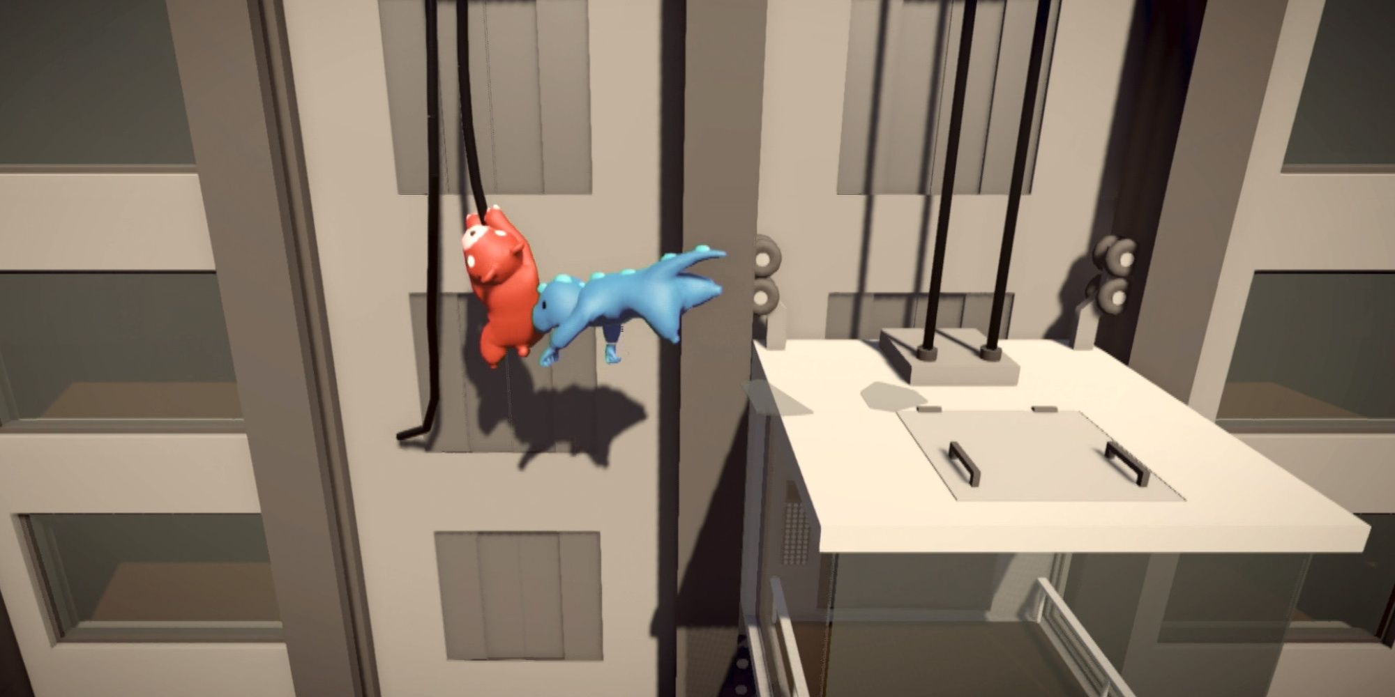 Gang Beasts: Player Climbing To Freedom Whilst Another Tries To Grab