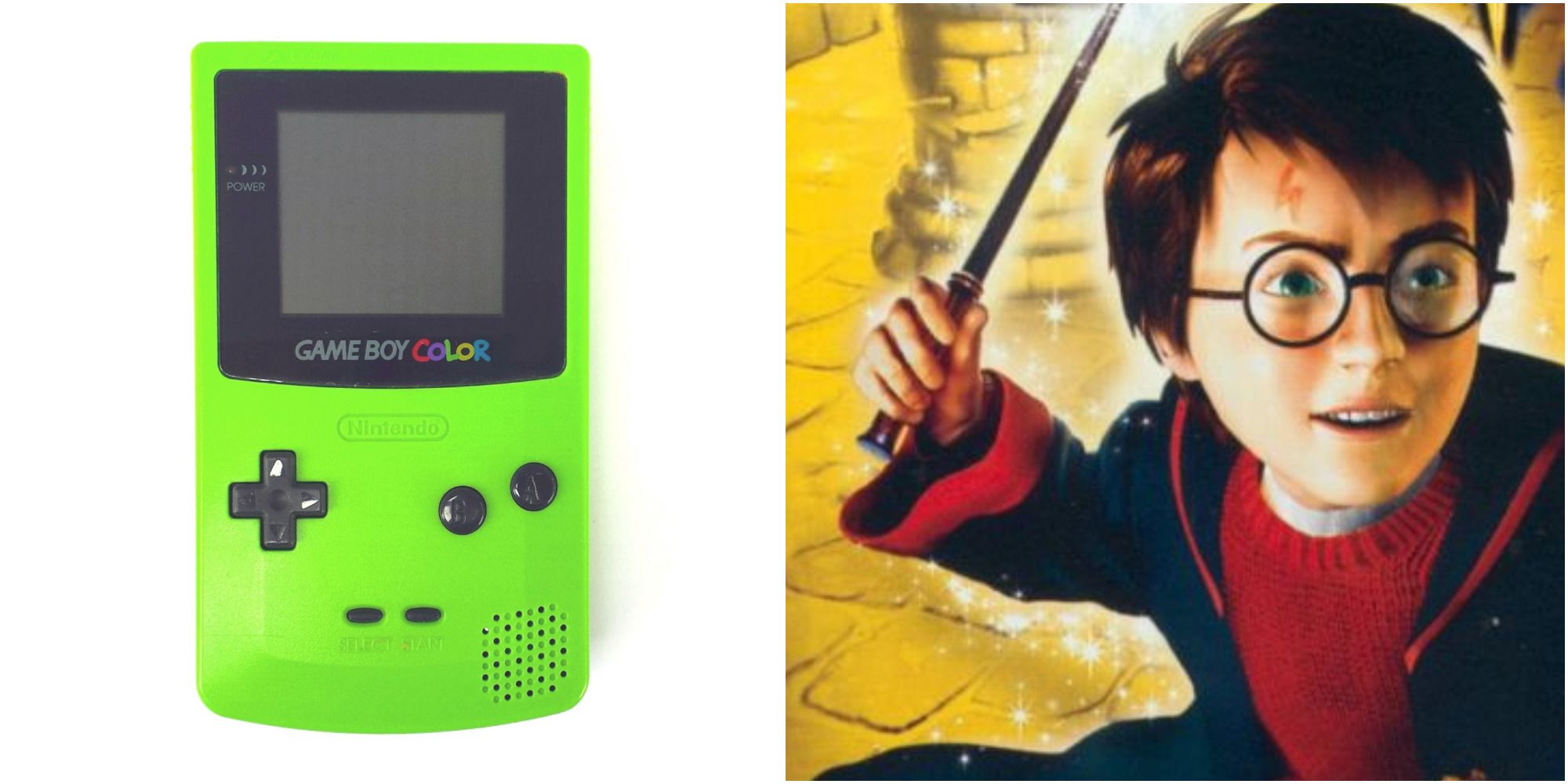 Green Game Boy Color and Harry Potter and the Chamber of Secrets cover