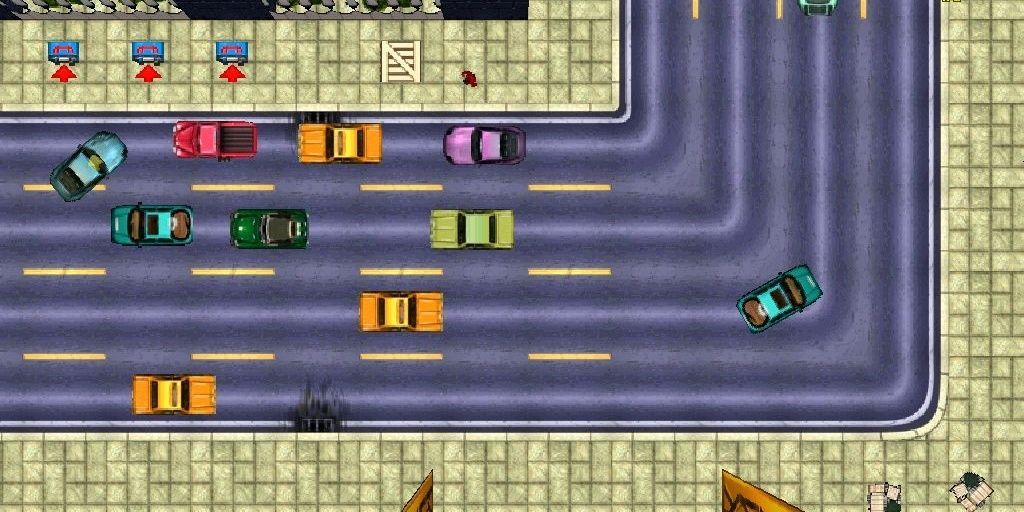 A screenshot showing gameplay in Grand Theft Auto with a car pile up
