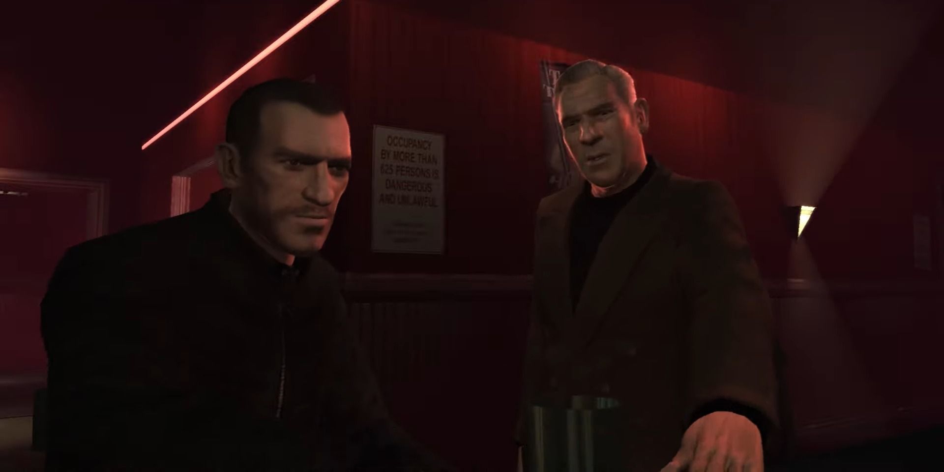 A screenshot showing Niko meeting with Jimmy Pegorino in Grand Theft Auto 4