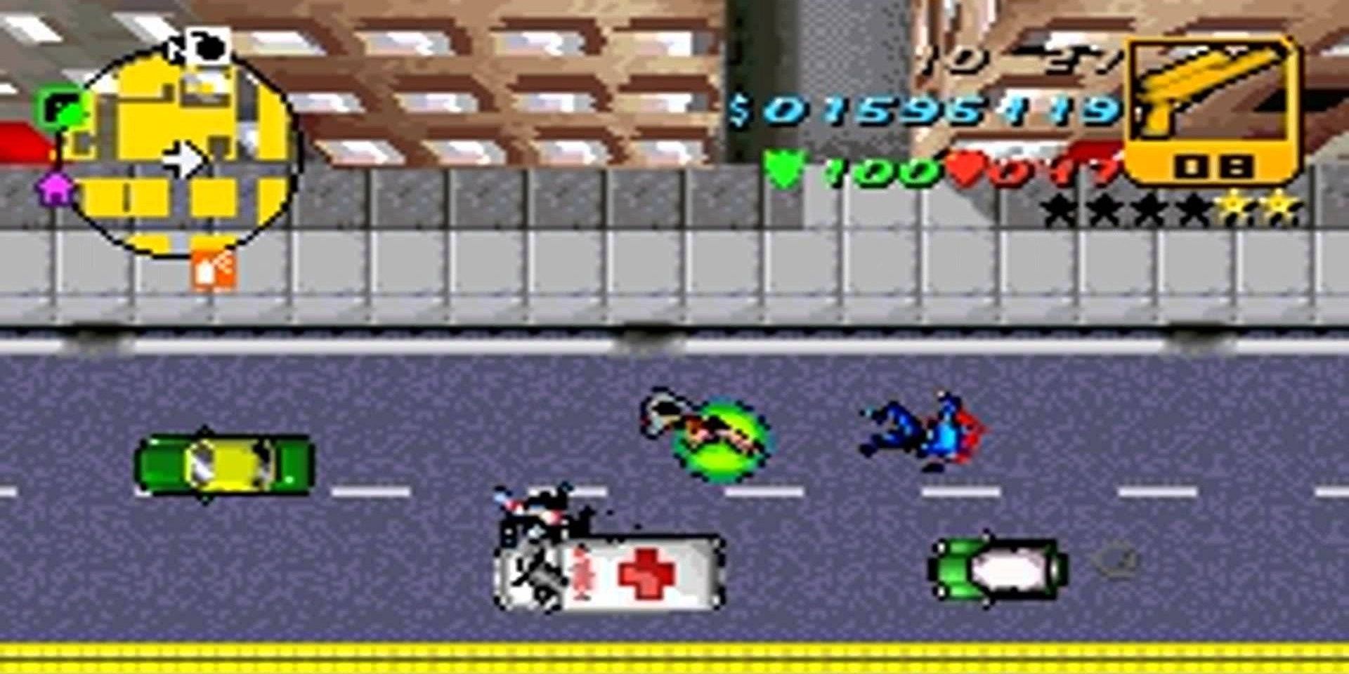 A screenshot showing gameplay in Grand Theft Auto Advance and getting a kill