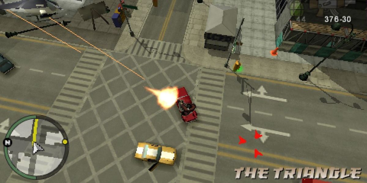 A screenshot showing shooting gameplay in Grand Theft Auto: Chinatown Wars