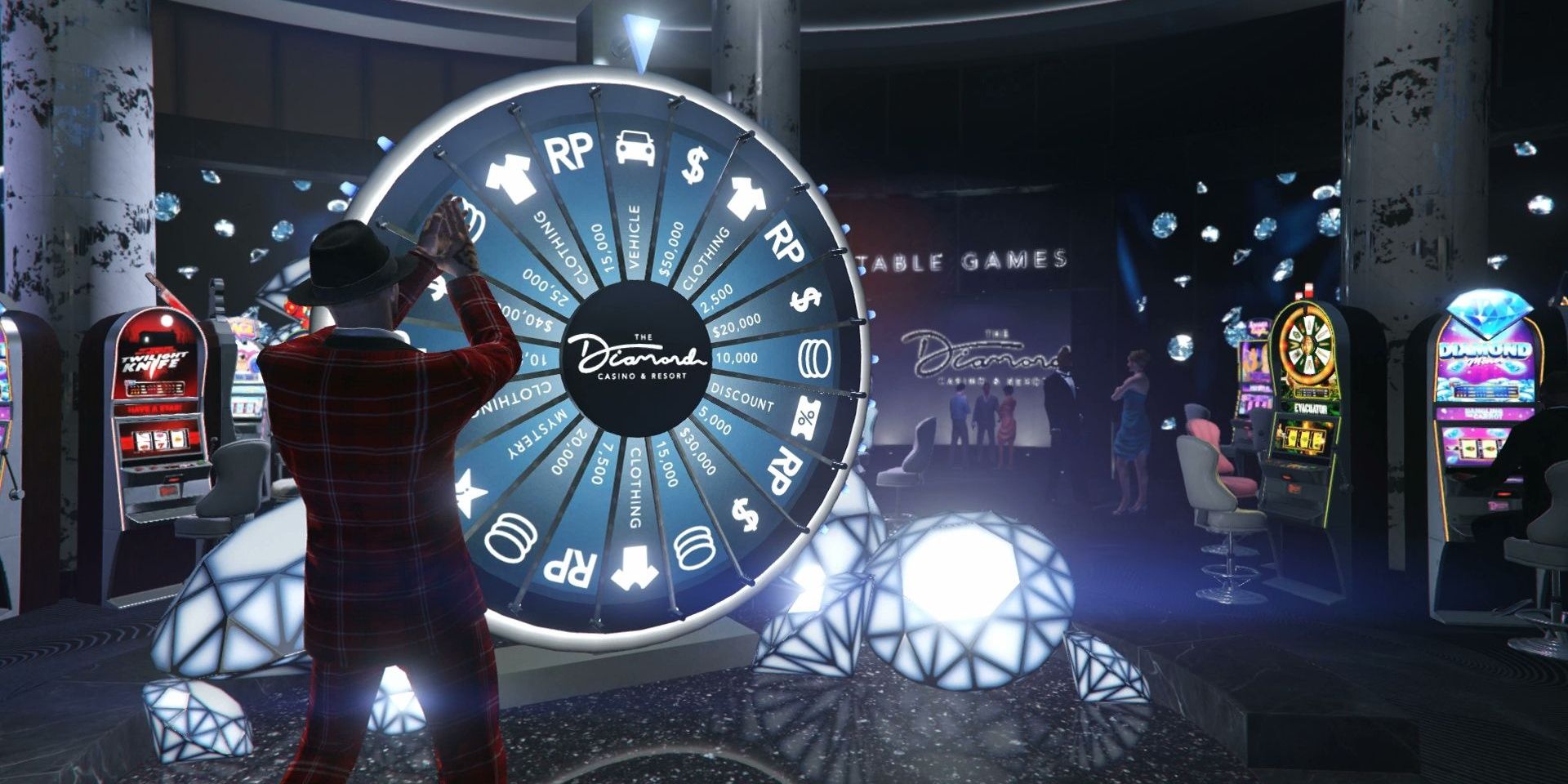 A screenshot showing a player spinnig the lucky wheel in GTA Online
