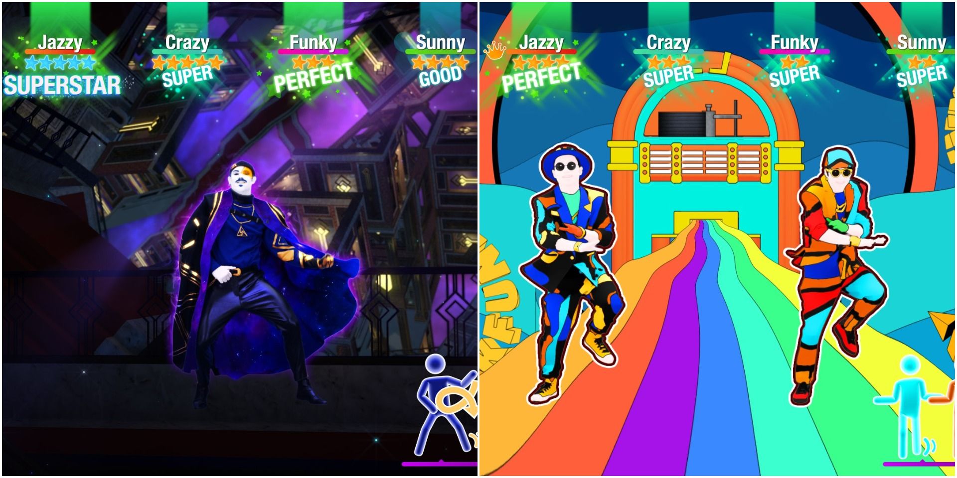 A collage showing gameplay in Just Dance 2022