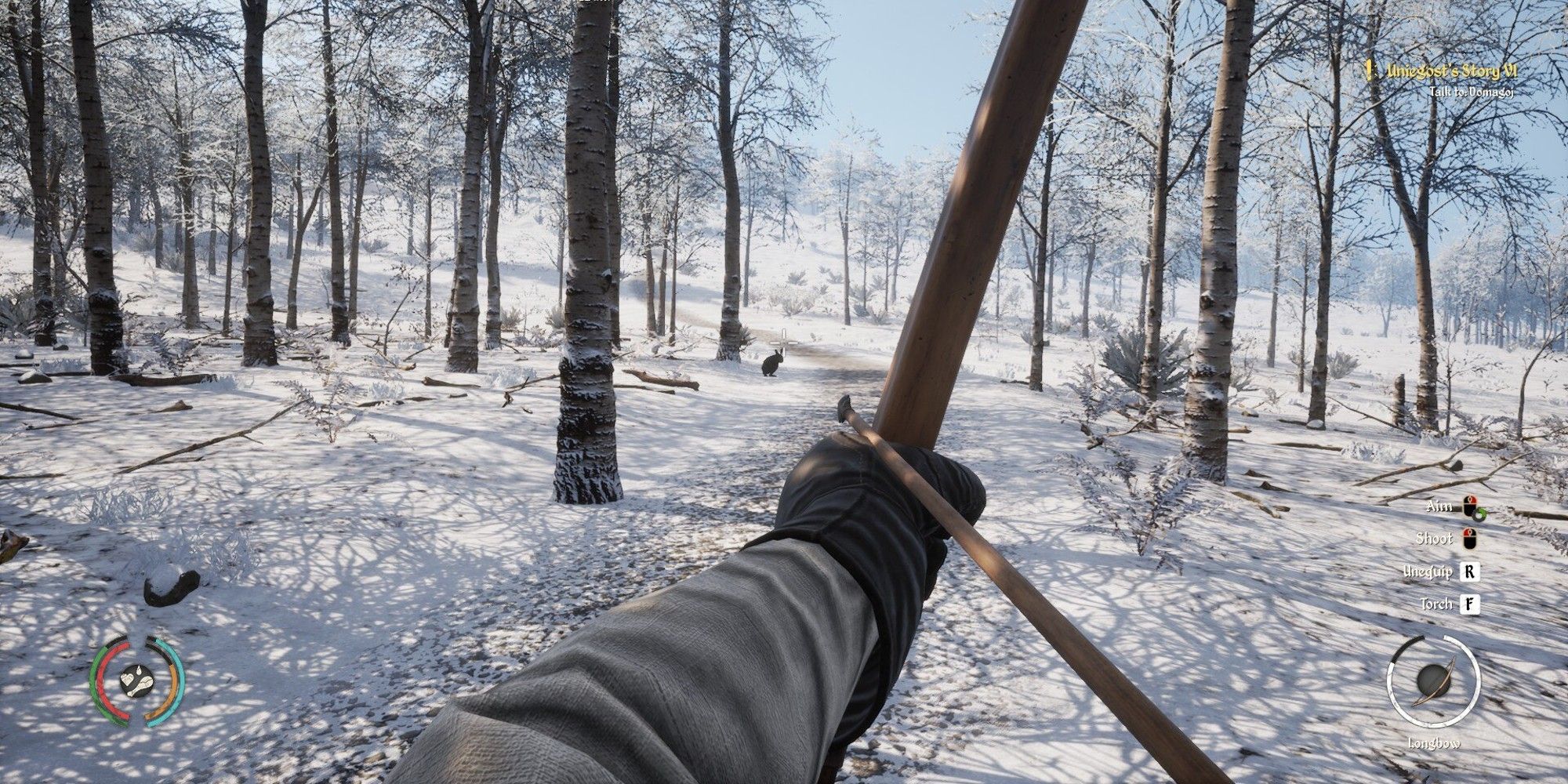player hunting a rabbit during the winter