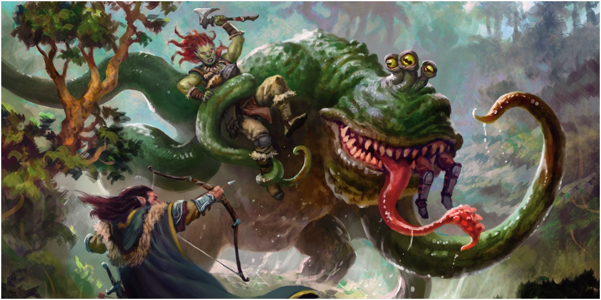 Froghemoth from D&D being attacked by an orc