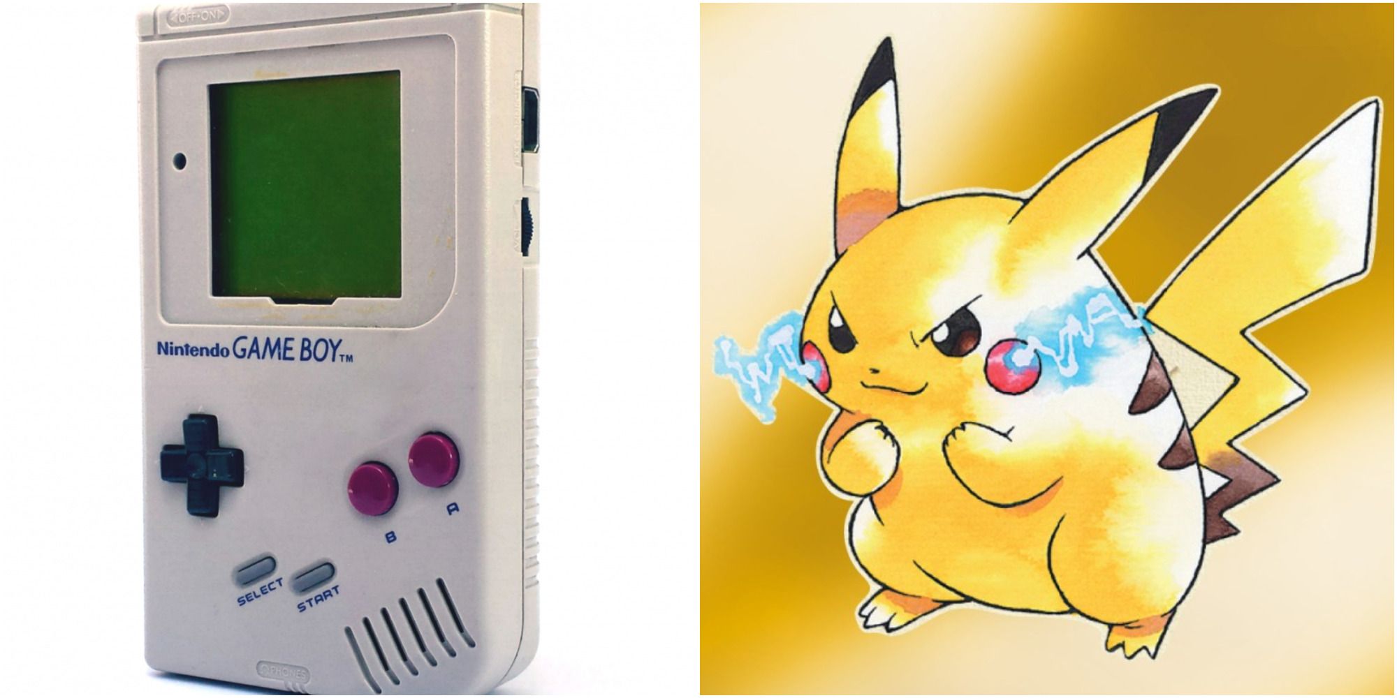 Original Game Boy and Pikachu from Pokemon Yellow Version cover art