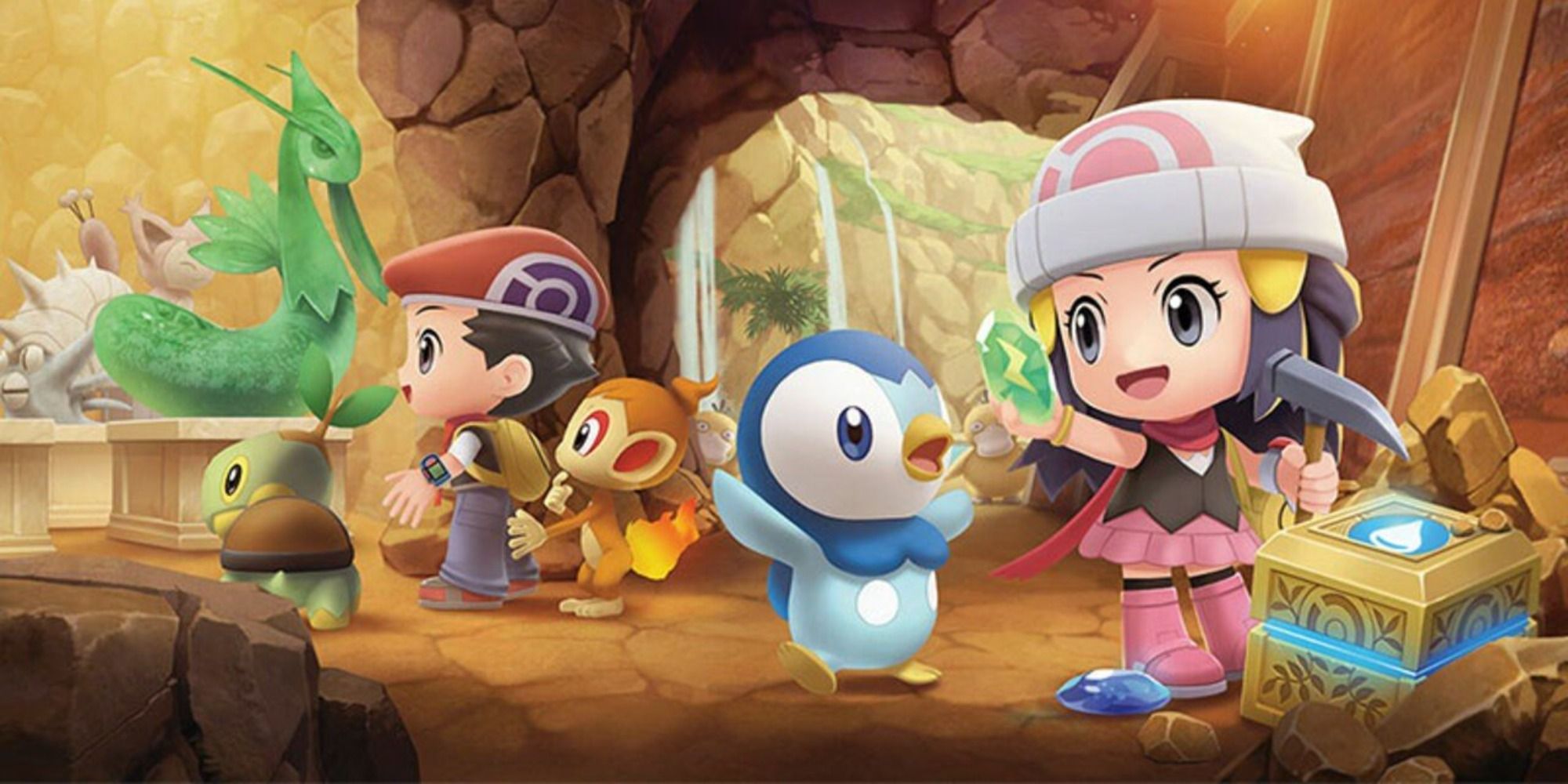 pokemon brilliant diamond and shining pearl official promo image dawn and lucas with starter pokemon
