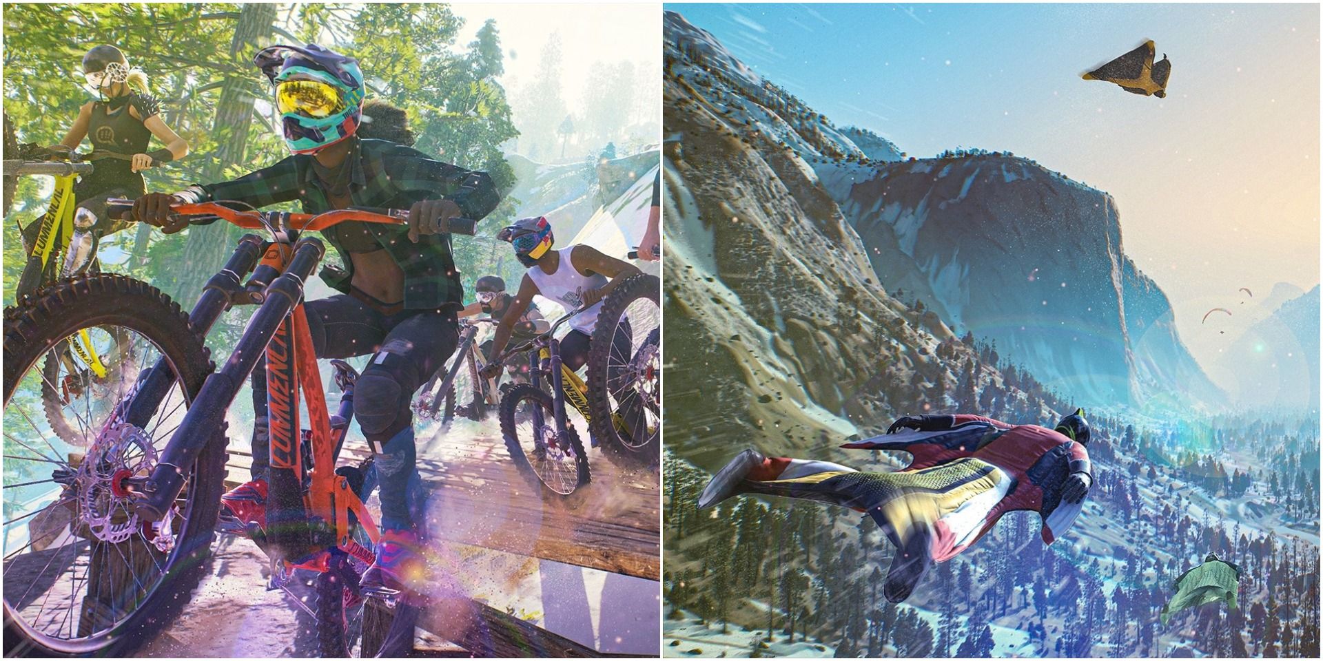 A collage depicting gameplay in Riders Republic