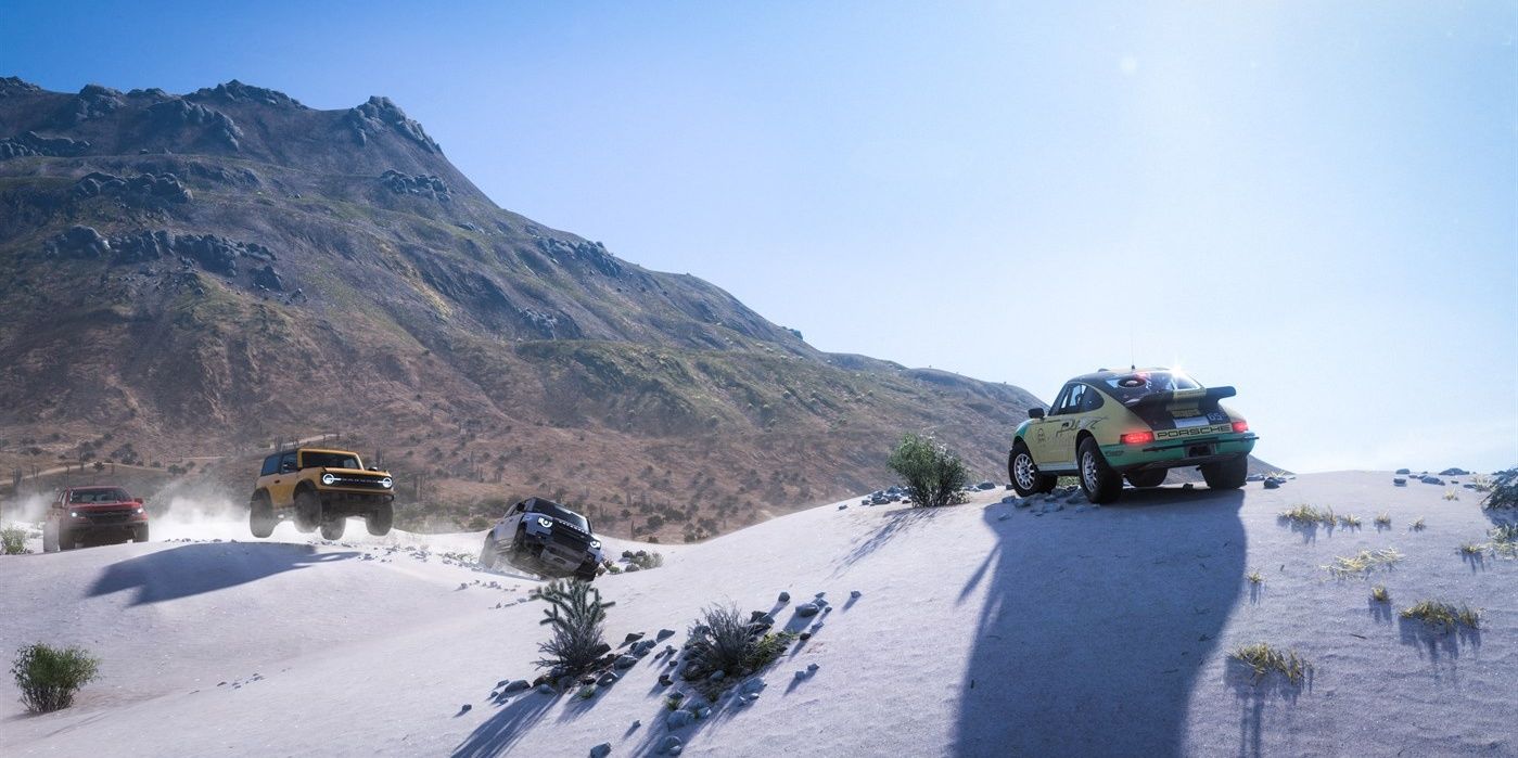 Cars on top of a mountain in Forza Horizon 5
