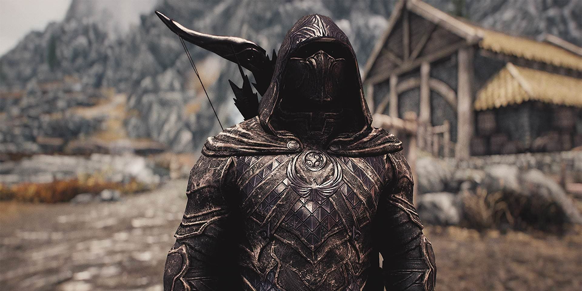 A player wearing Nightingale light armor in Skyrim