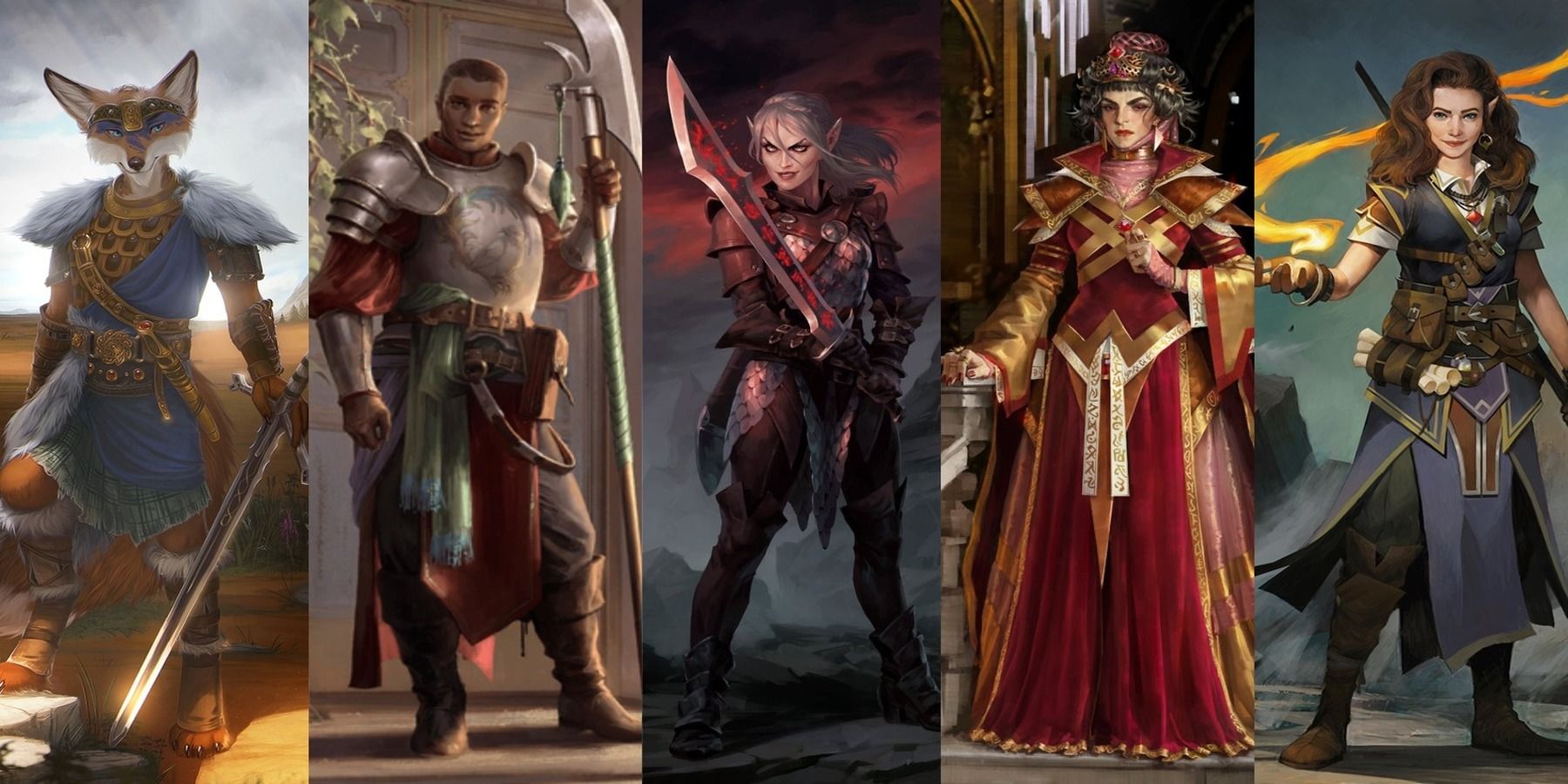 title Pathfinder 12 races split image kitsune half-orc, dhampir, human, half-elf