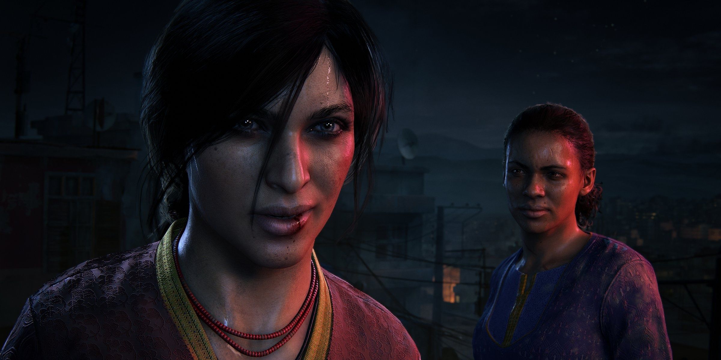 A screenshot showing Chloe and Nadine in Uncharted: The Lost Legacy