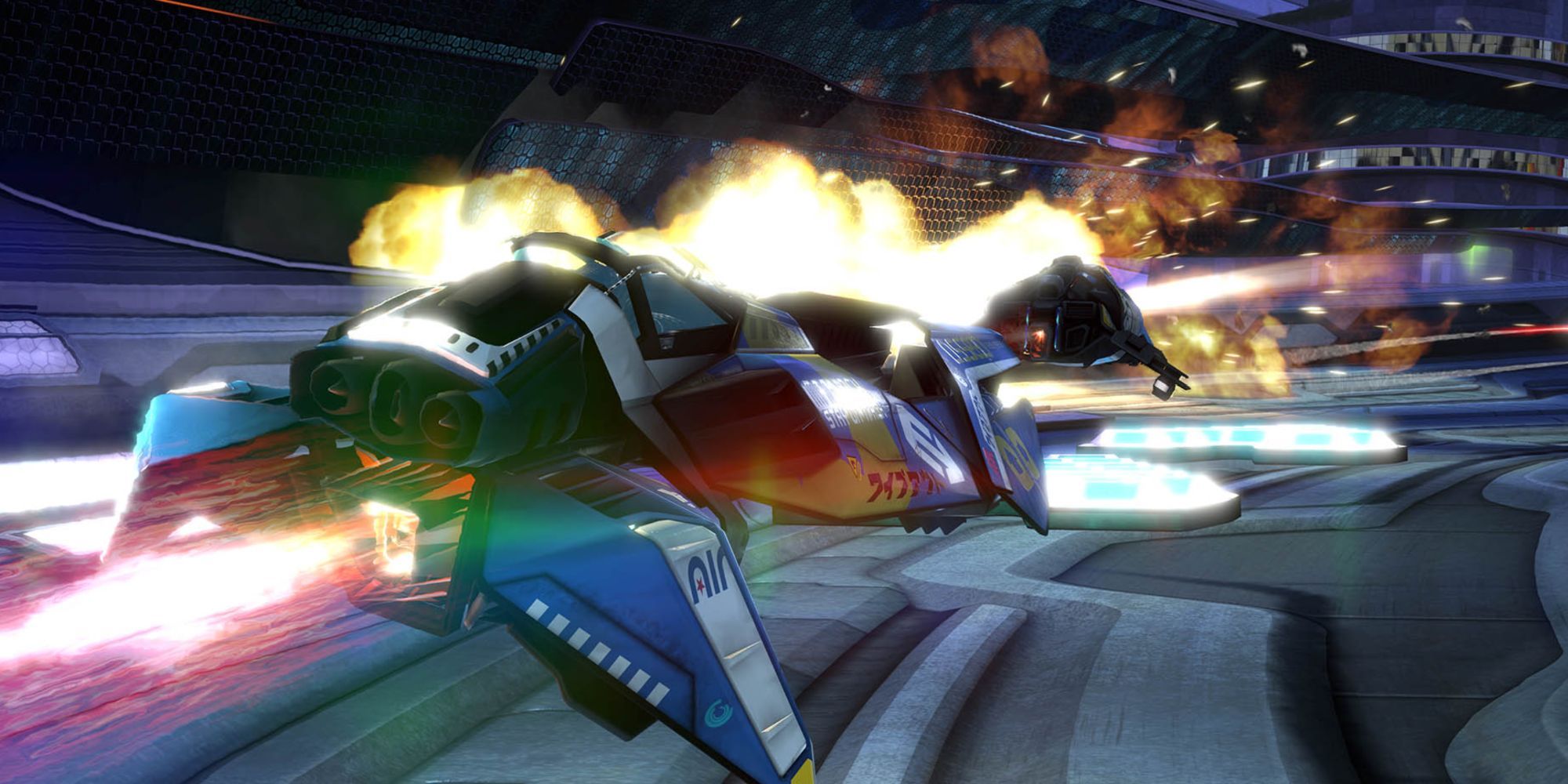 wipeout omega collection two vehicles racing on a track