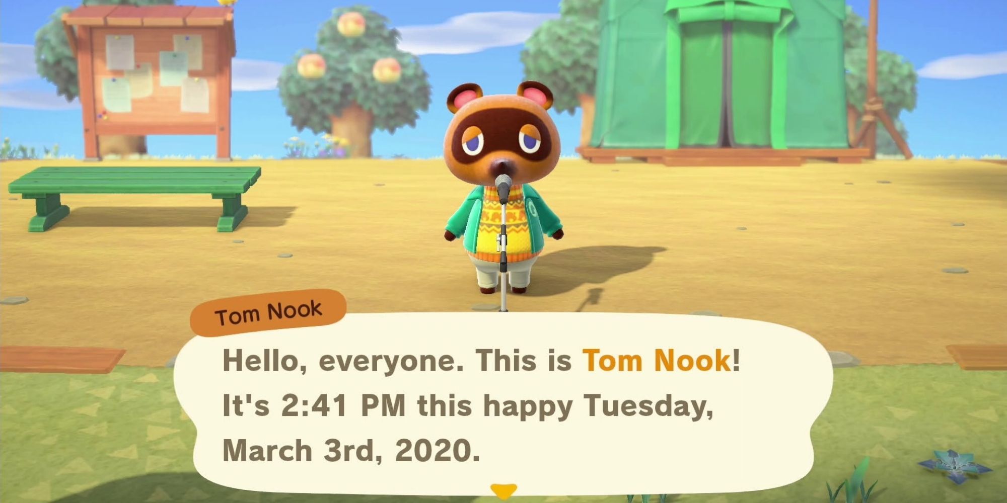 Animal Crossing New Horizons - Tom Nook's morning announcements
