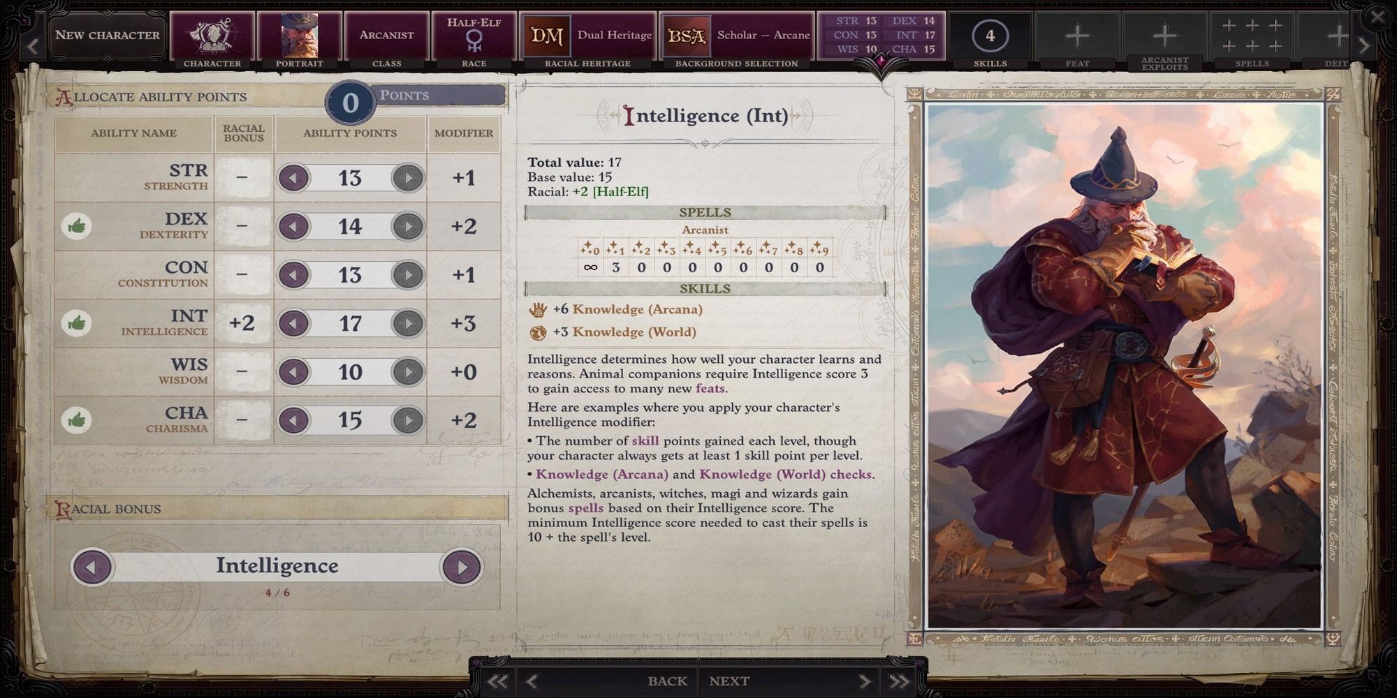 Arcanist Ability Scores screenshot