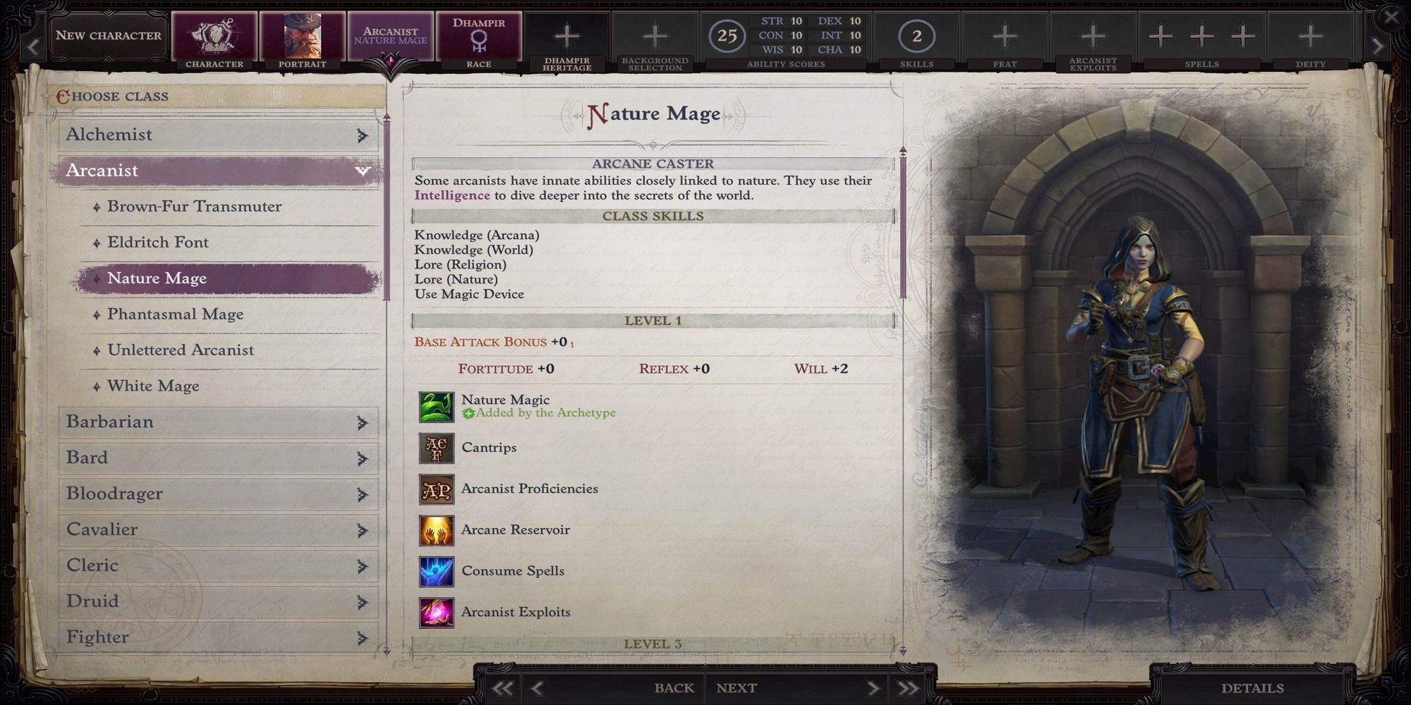 Arcanist Subclasses screenshot char creation screen