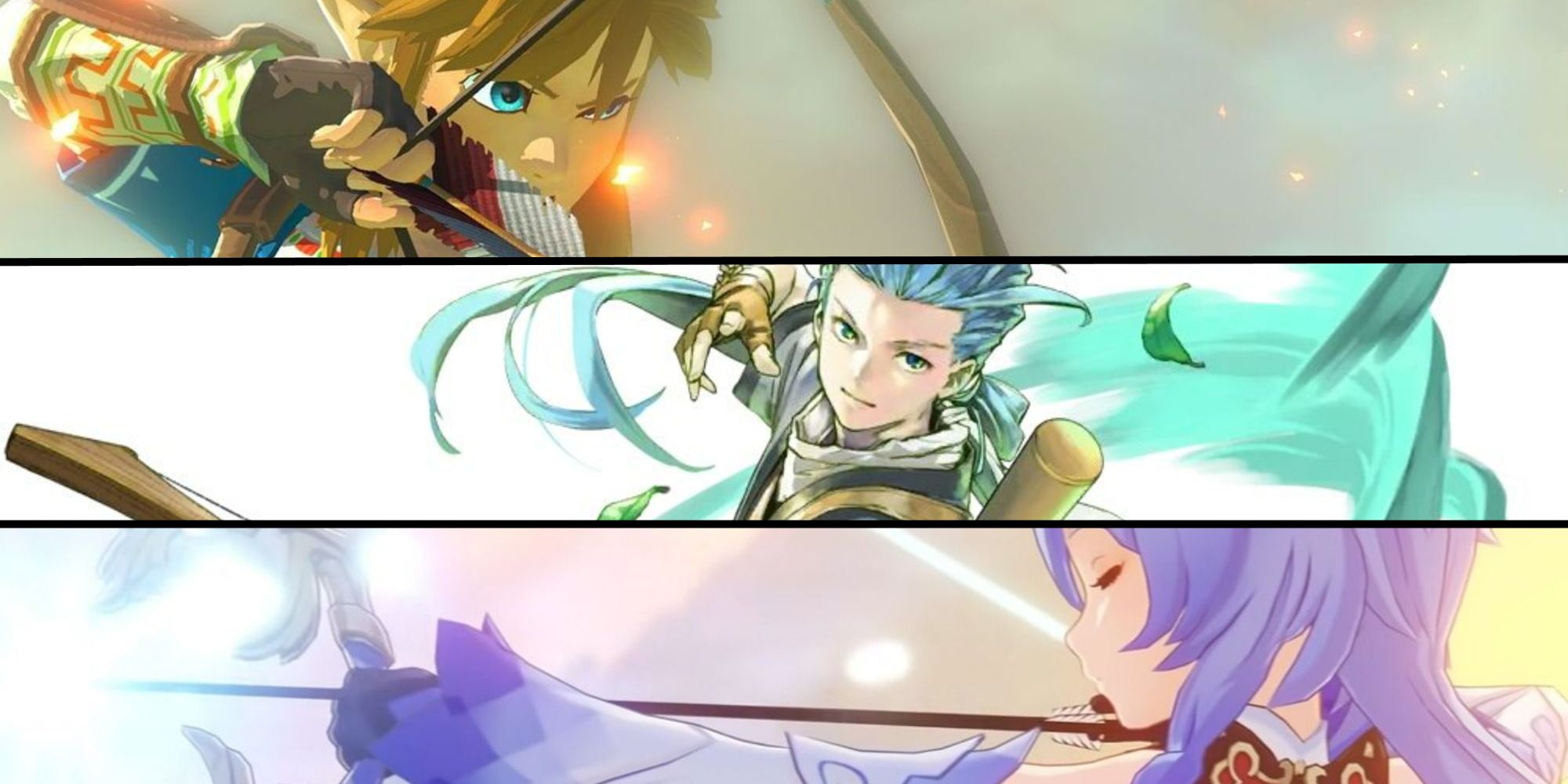 Archers Feature Image featuring Chester From Tales Of Phantasia, Ganyu from Genshin Impact, and Link from Breath of the Wild