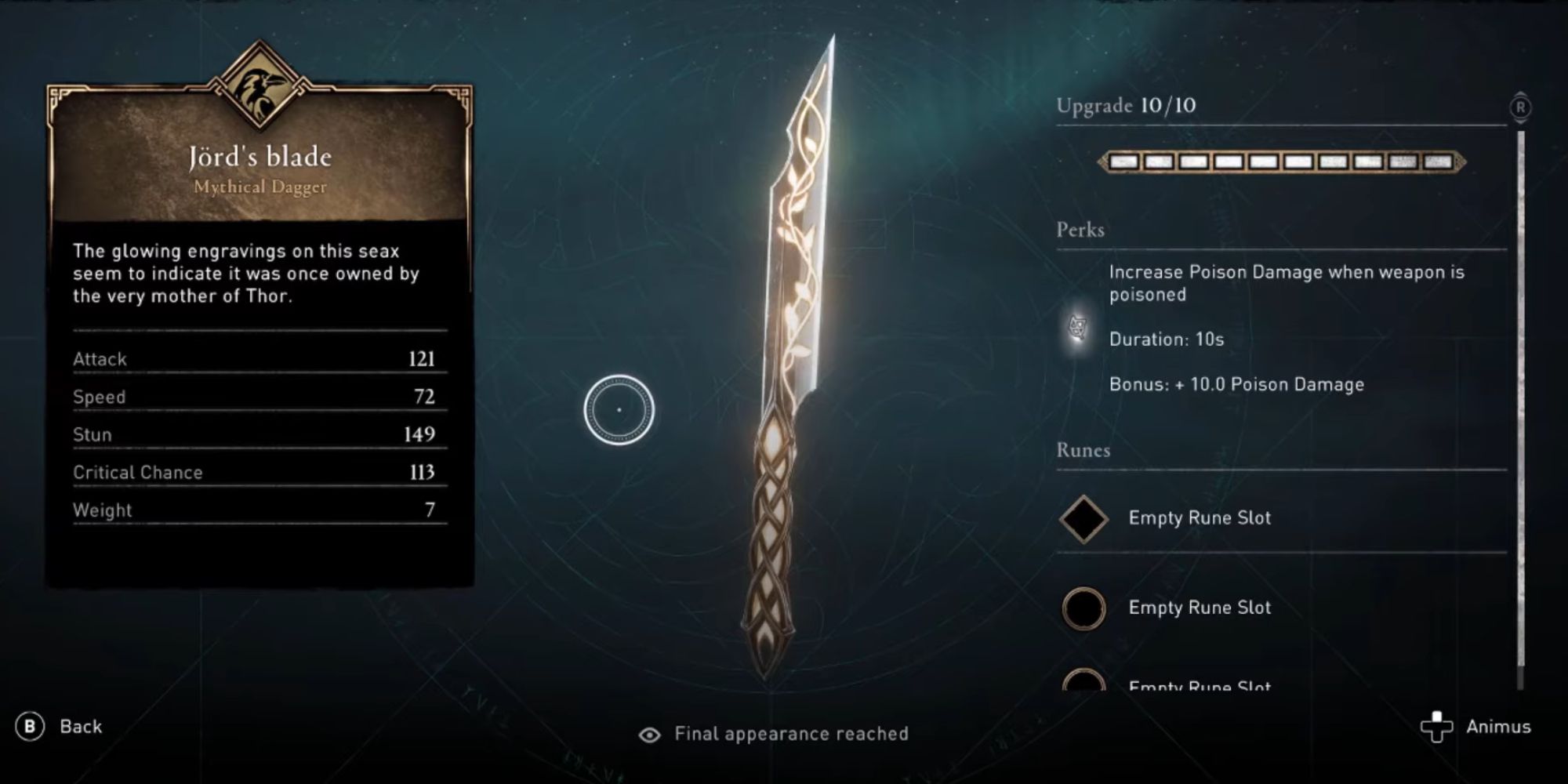 Assassin's Creed Valhalla Screenshot Jord's Blade Stats Screen