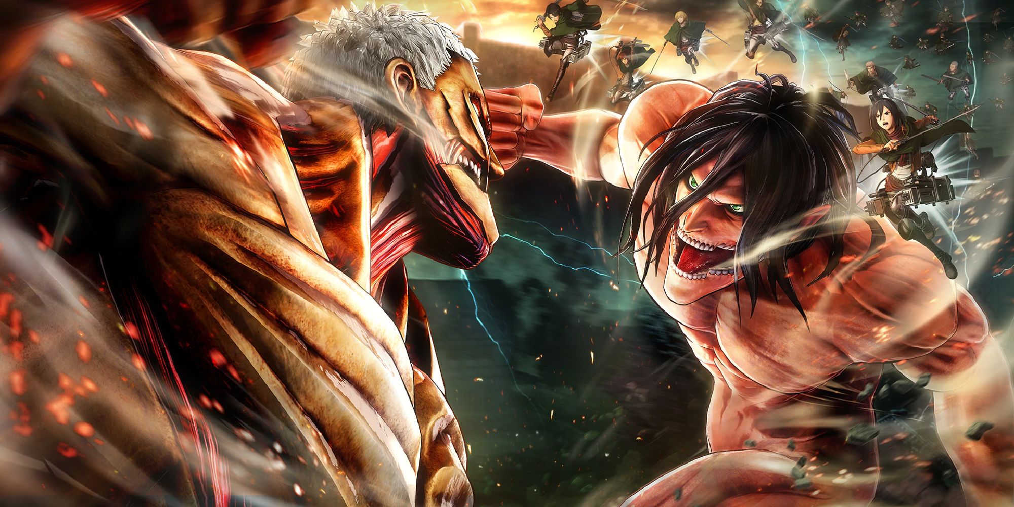 Eren punching a giant Titan in Attack on Titan