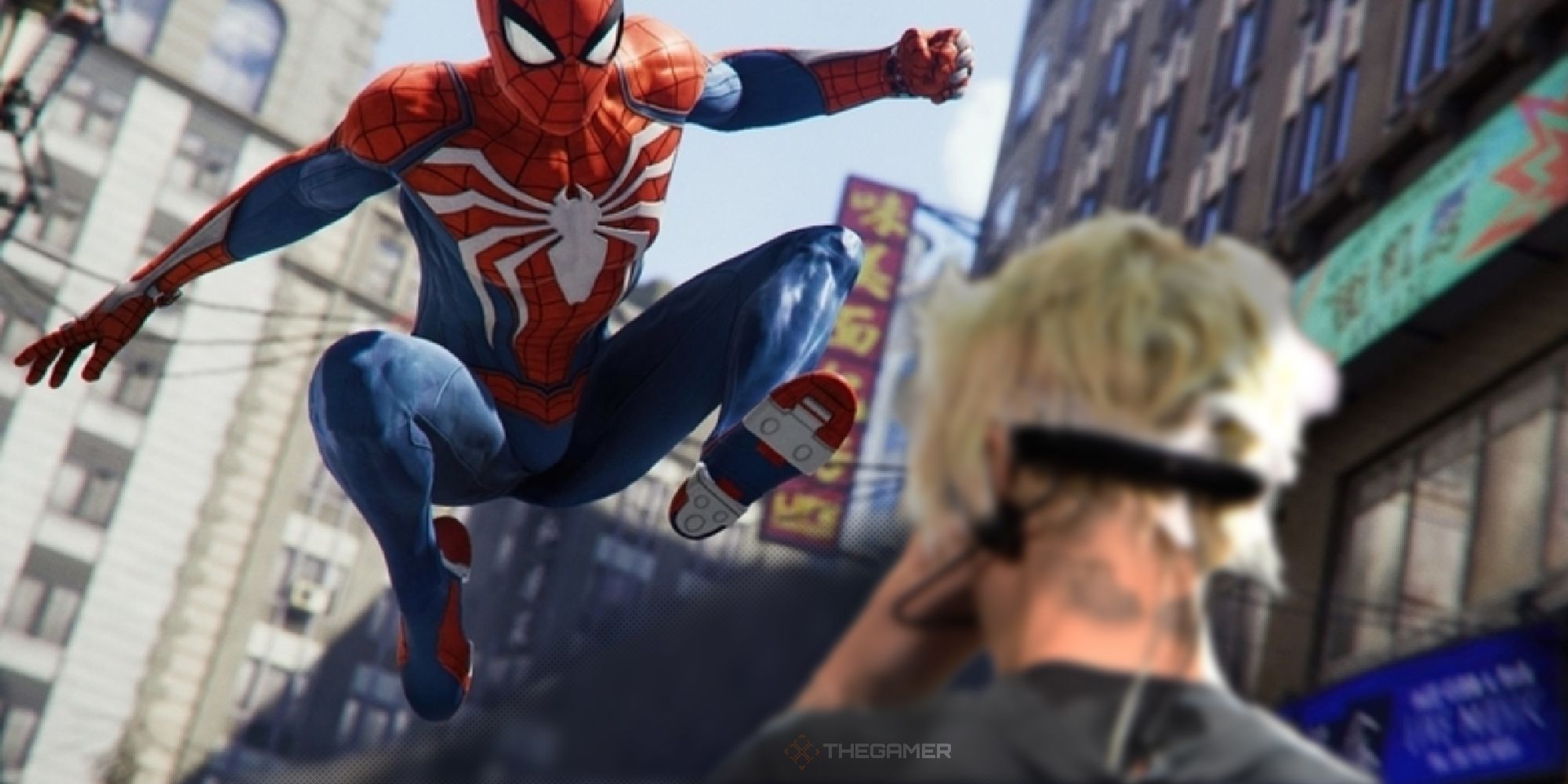 spider-man ps4 jumping towards bieber with his back turned