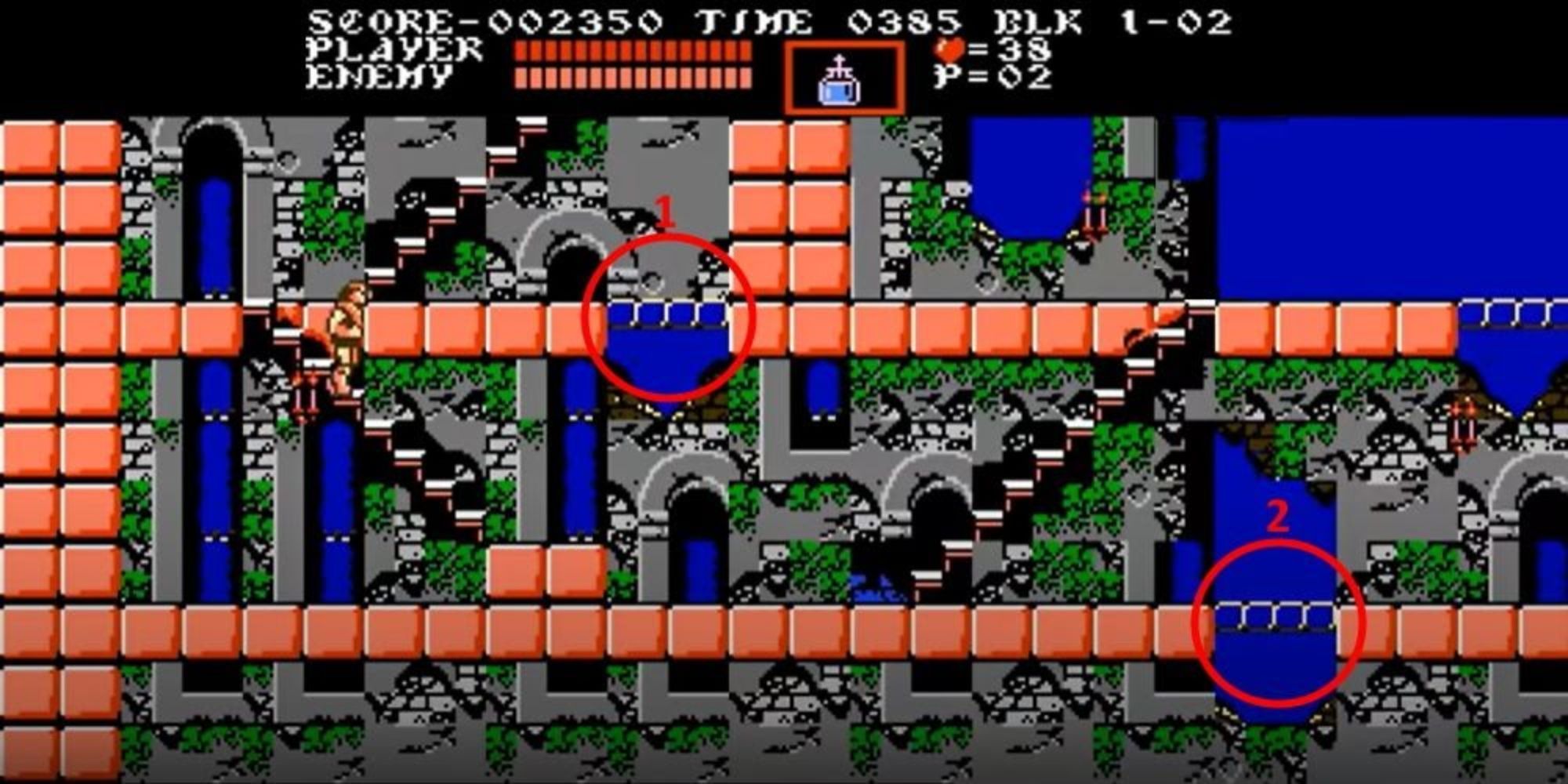 Castlevania, attempting to show that the first flipping floor tile will not result in death, while the second will