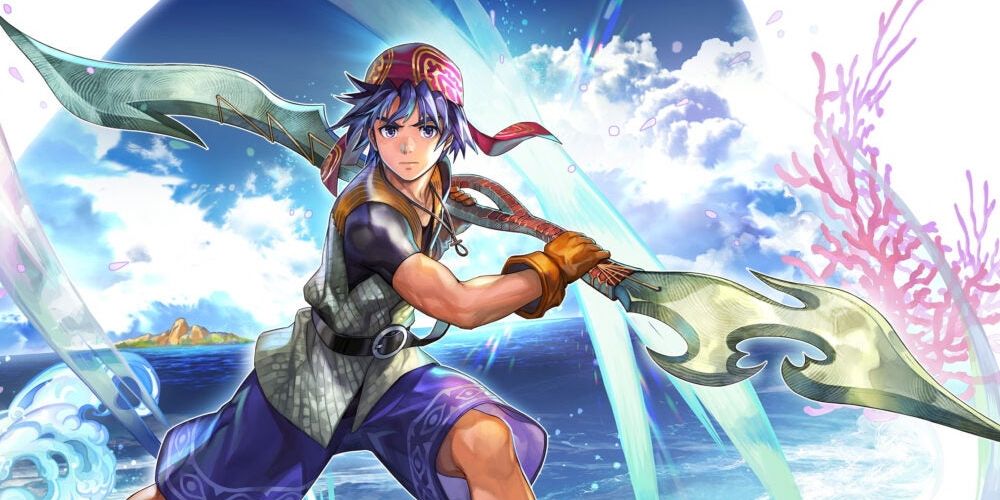 Chrono Cross, Serge swinging his swallow (official art from the crossover with Another Eden)