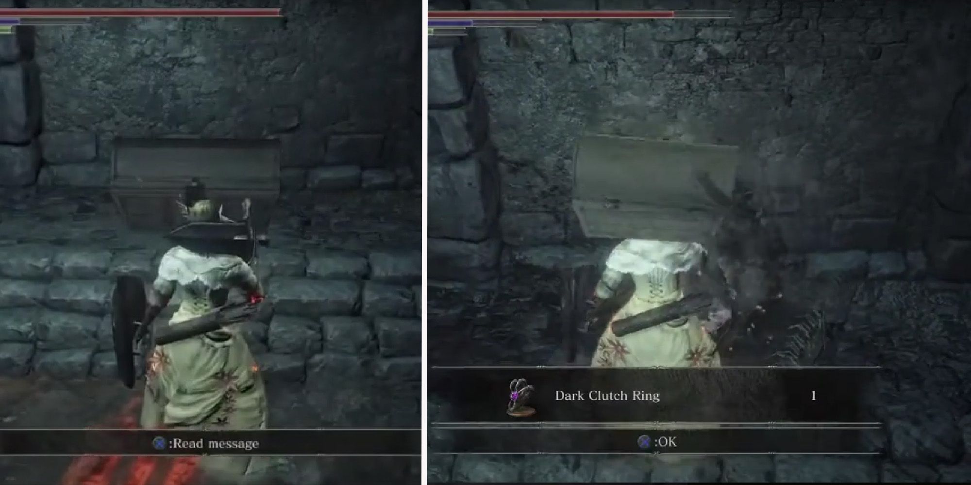 Dark Clutch Ring Location in Dark Souls 3 after being dropped by a Mimic chest.