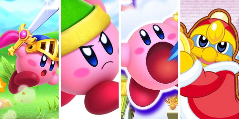 Featuring Kirby Fighters Deluxe, Dedede Drum Dash Deluxe, Kirby's Blowout Blast, and Kirby Clash Deluxe
