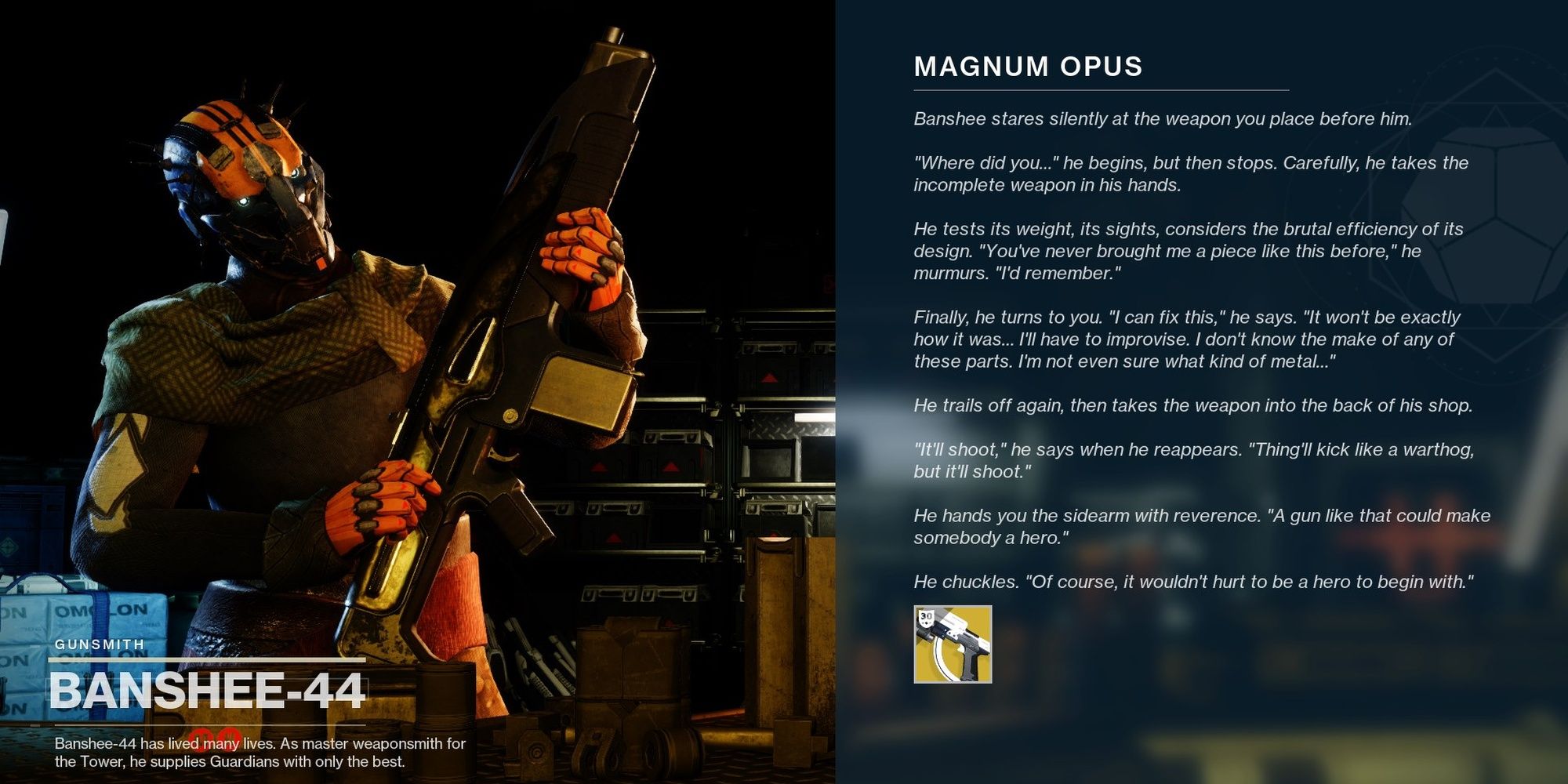 Destiny 2 Forerunner Magnum Opus Quest Banshee Dialogue