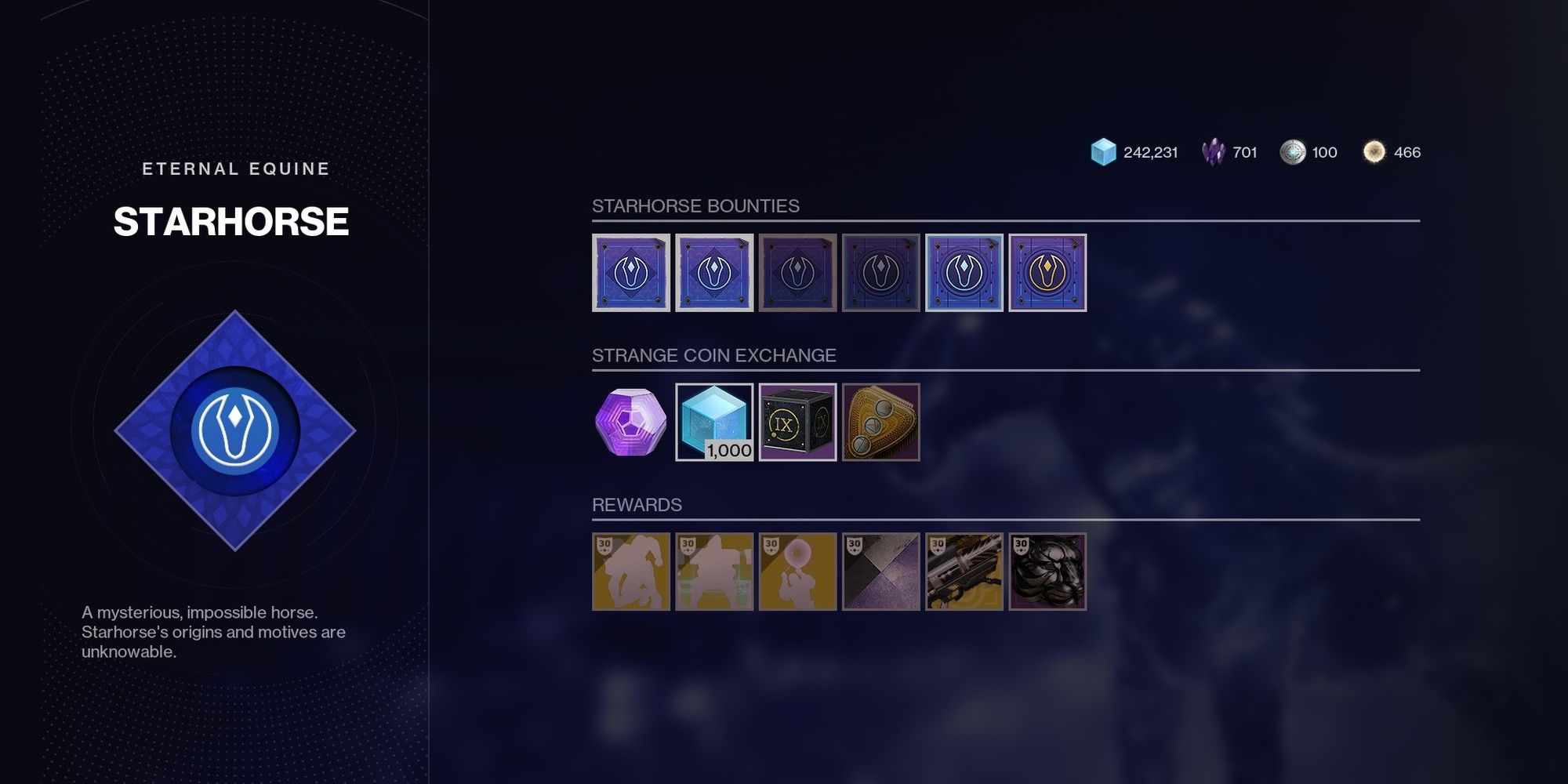 Destiny 2 Starhorse Vendor Menu